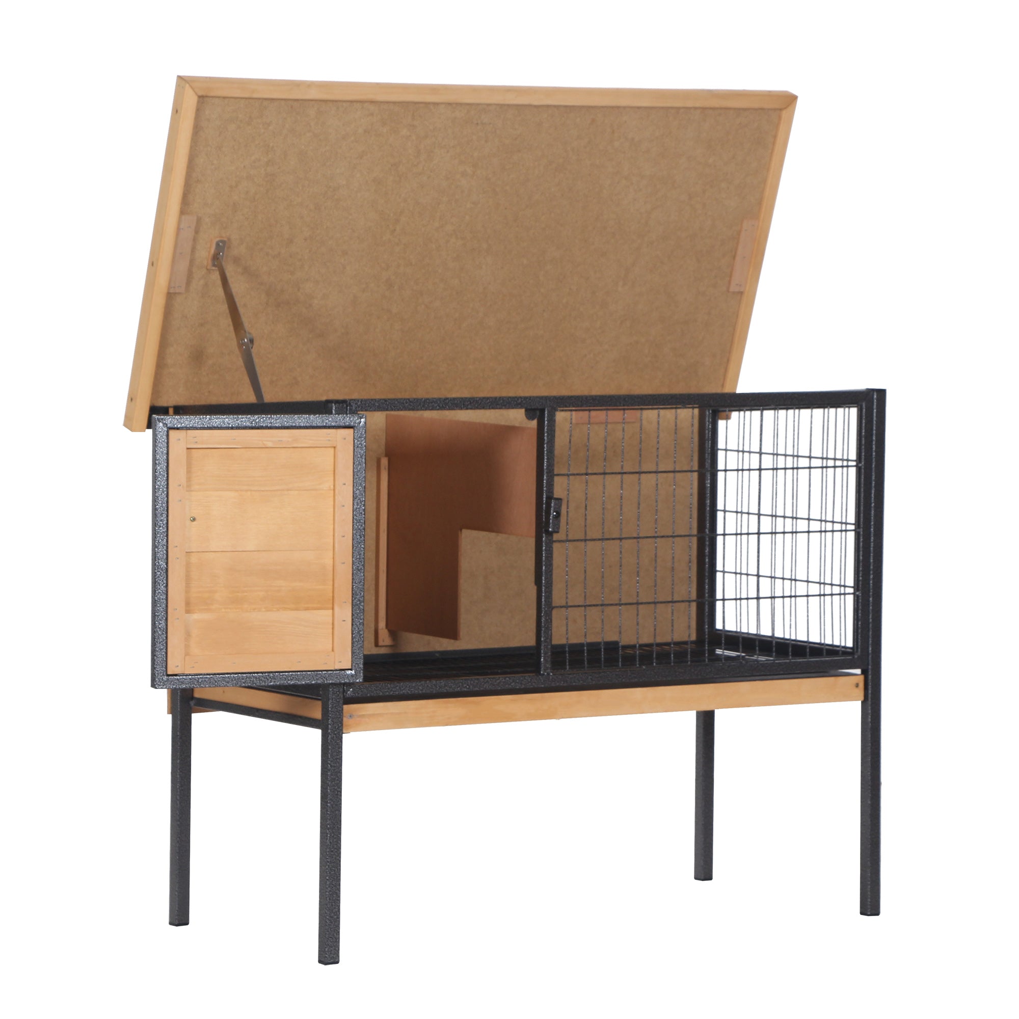 Rabbit Hutch Elevated Bunny Cage Small Animal Habitat with Metal Frame, No Leak Tray, Metal Wire Pan, Openable Water-Resistant Asphalt Roof for Rabbits, Chickens, Ducks, Indoor/Outdoor Natural - Natural Wood, Black - Image 8