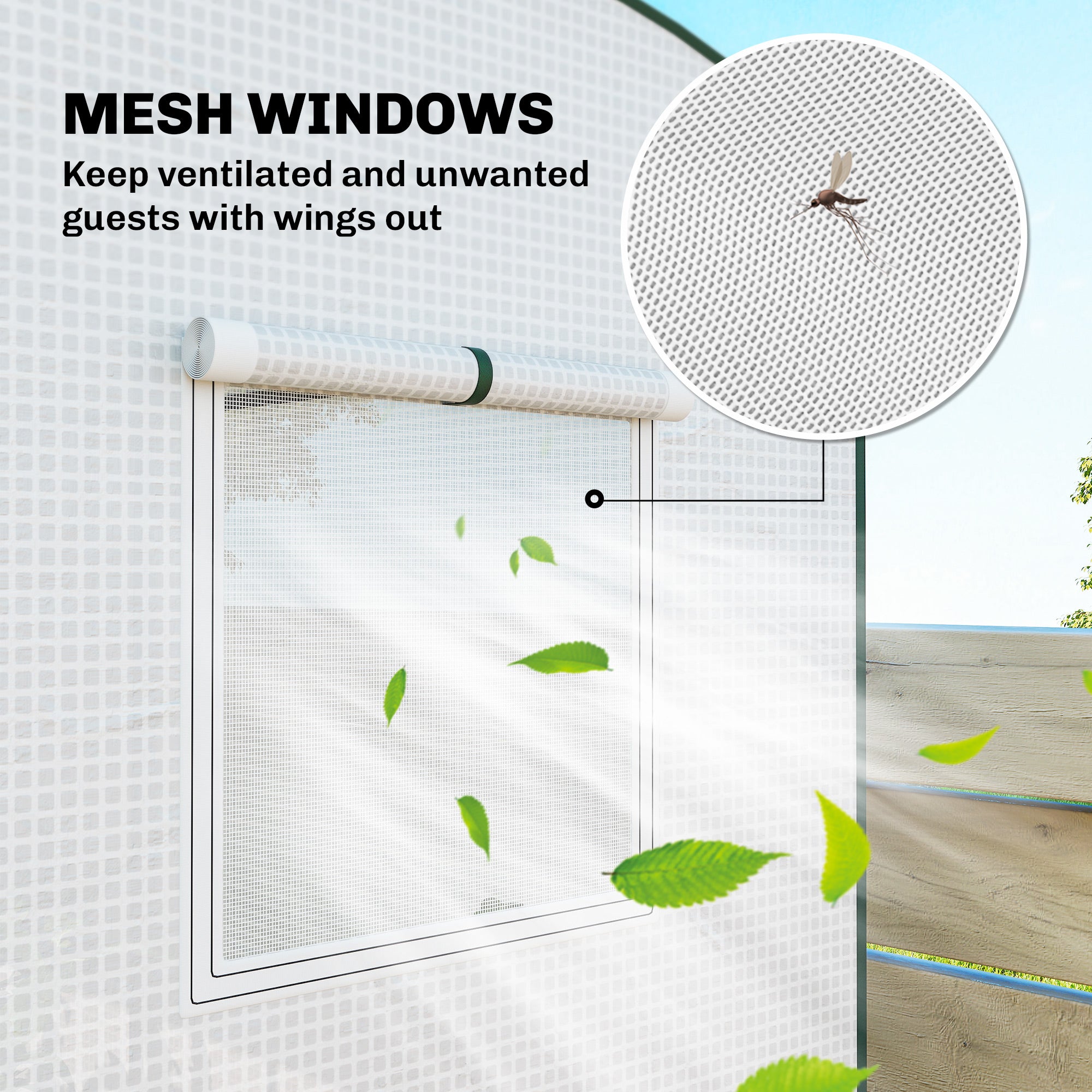 Mini Greenhouse, Portable Greenhouse with Roll-Up Door and 2 Mesh Windows, PE Cover, 78.7" x 29.5" x 74", White - White - Image 7