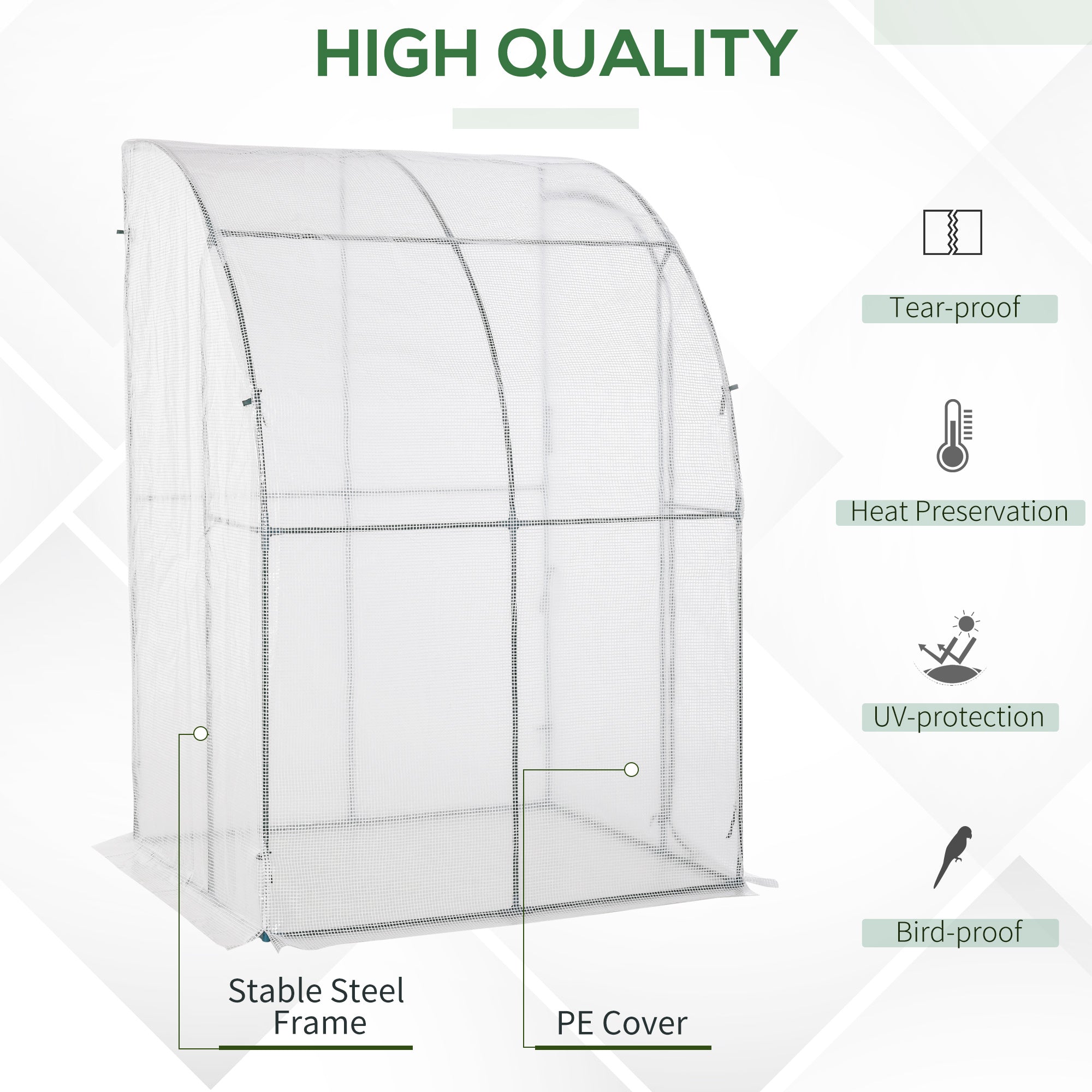 5' x 4' x 7' Outdoor Lean to Greenhouse, Walk-In Green House Plant Nursery with Roll-up Window, PE Cover, White - White - Image 4