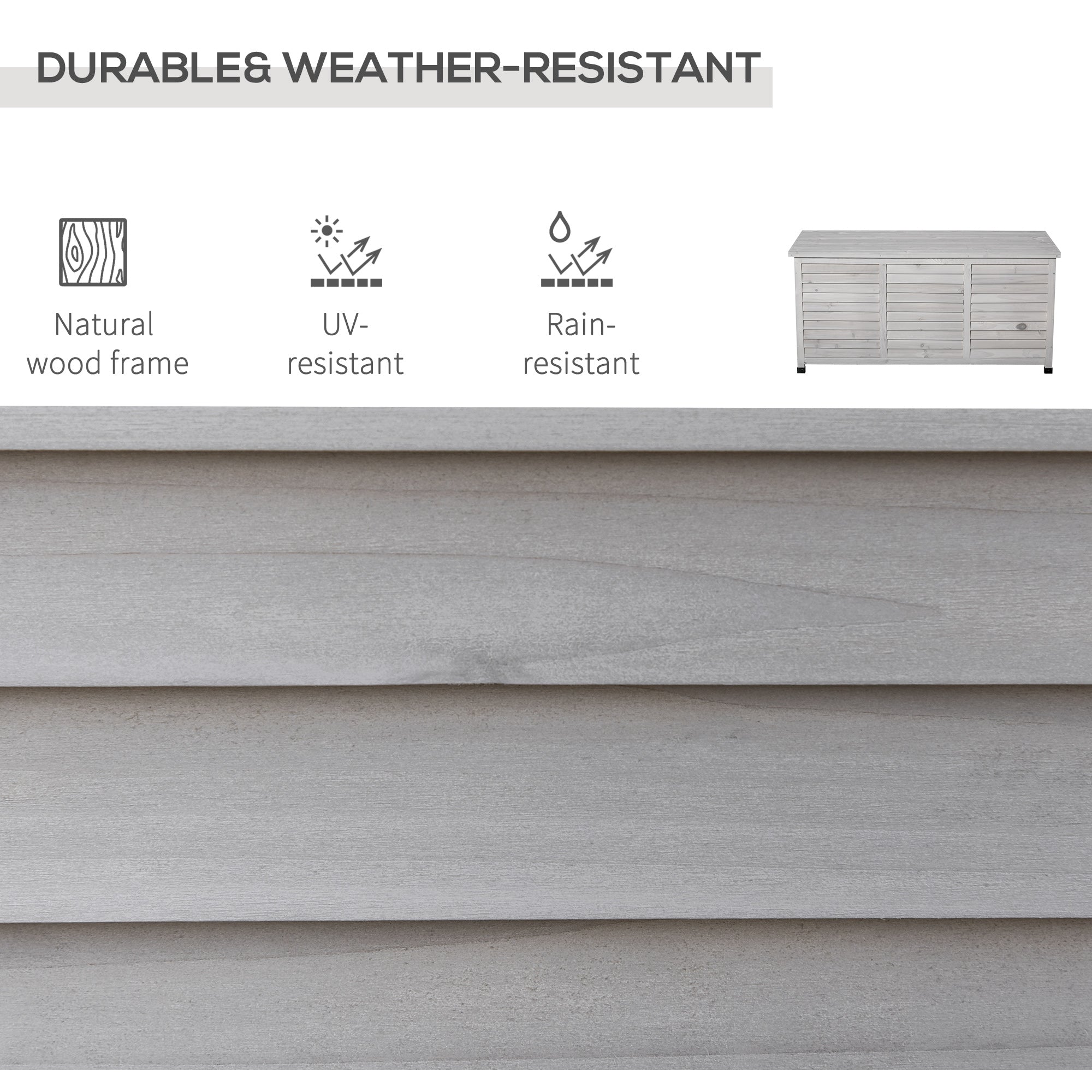 75 Gallon Wooden Deck Box, Outdoor Storage Container with Aerating Gap & Weather-Fighting Finish, Grey - grey - Image 4
