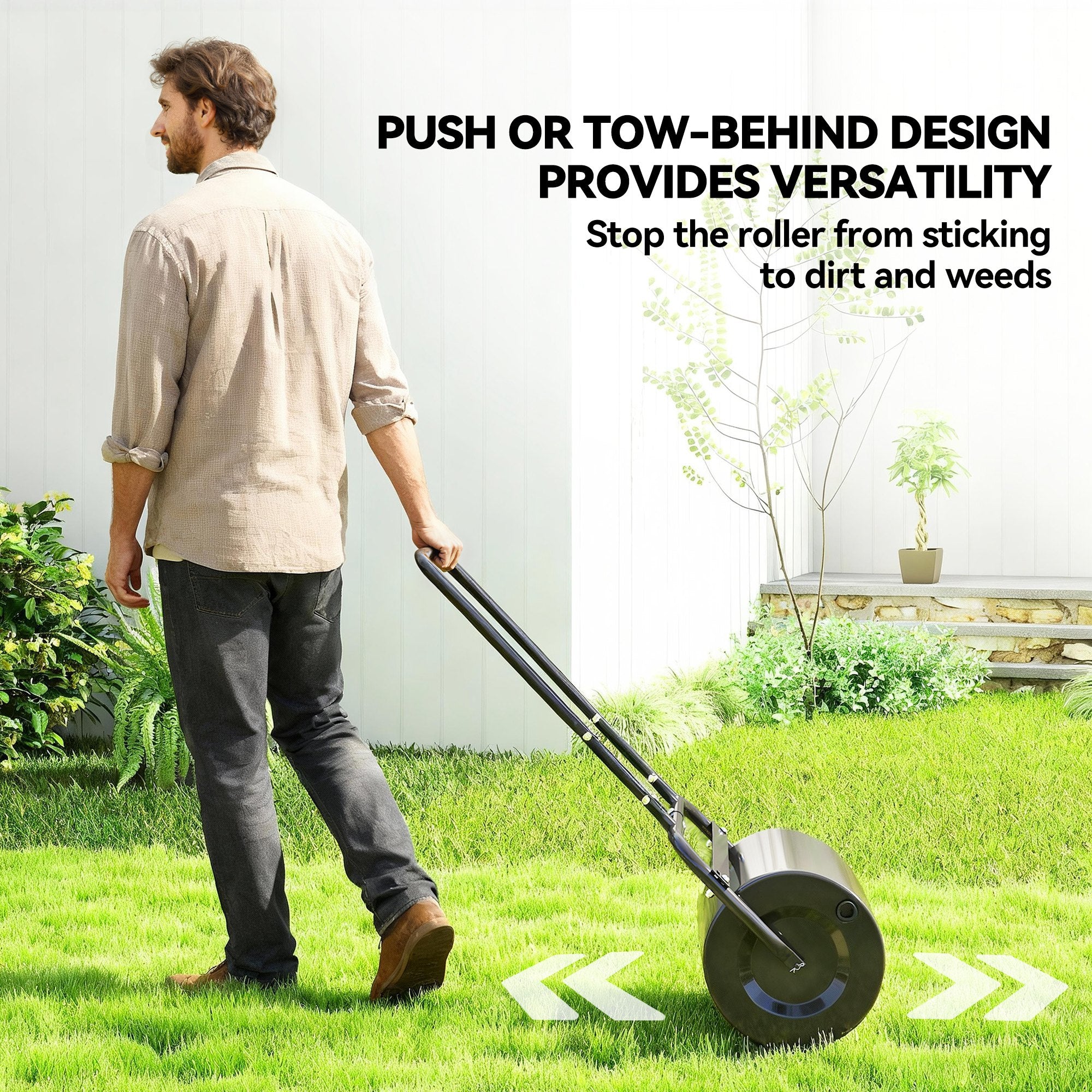 20-Inch Push/Tow Behind Lawn Roller Filled with 10 Gal Water or Sand for Flattening Sod in the Garden, Black - Black - Image 6