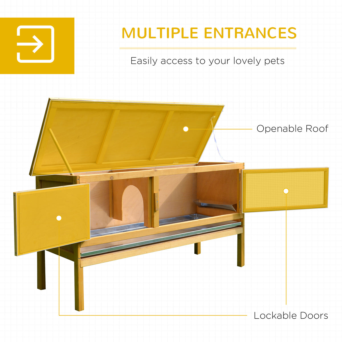 Wooden Rabbit Hutch Bunny Cage with Openable Waterproof Roof, No Leak Tray Solid Fir Wood Build for Rabbits, Chickens, Ducks, Indoor/Outdoor