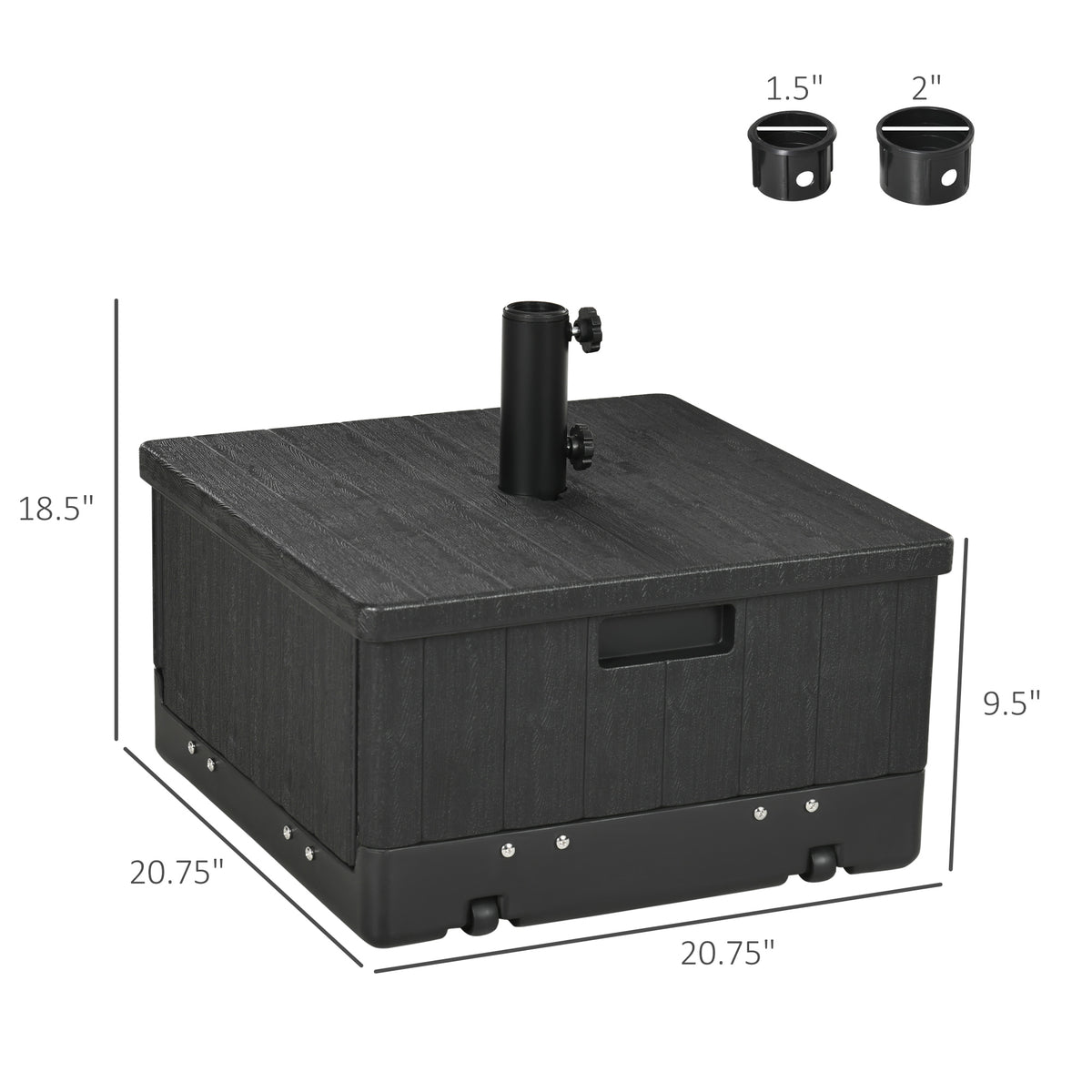 3-in-1 Outdoor Umbrella Base, Coffee End Table, Flower Box Planter, 175lbs Capacity Patio Umbrella Stand Table with Wheels and Handles, Black