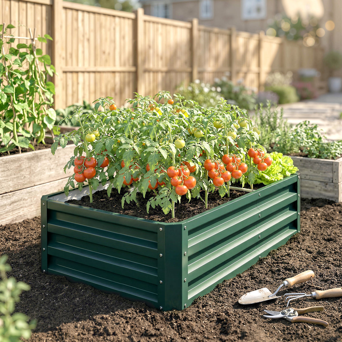 Galvanized Raised Garden Bed, 4' x 2' x 1' Metal Planter Box, for Growing Vegetables, Flowers, Herbs, Succulents, Green