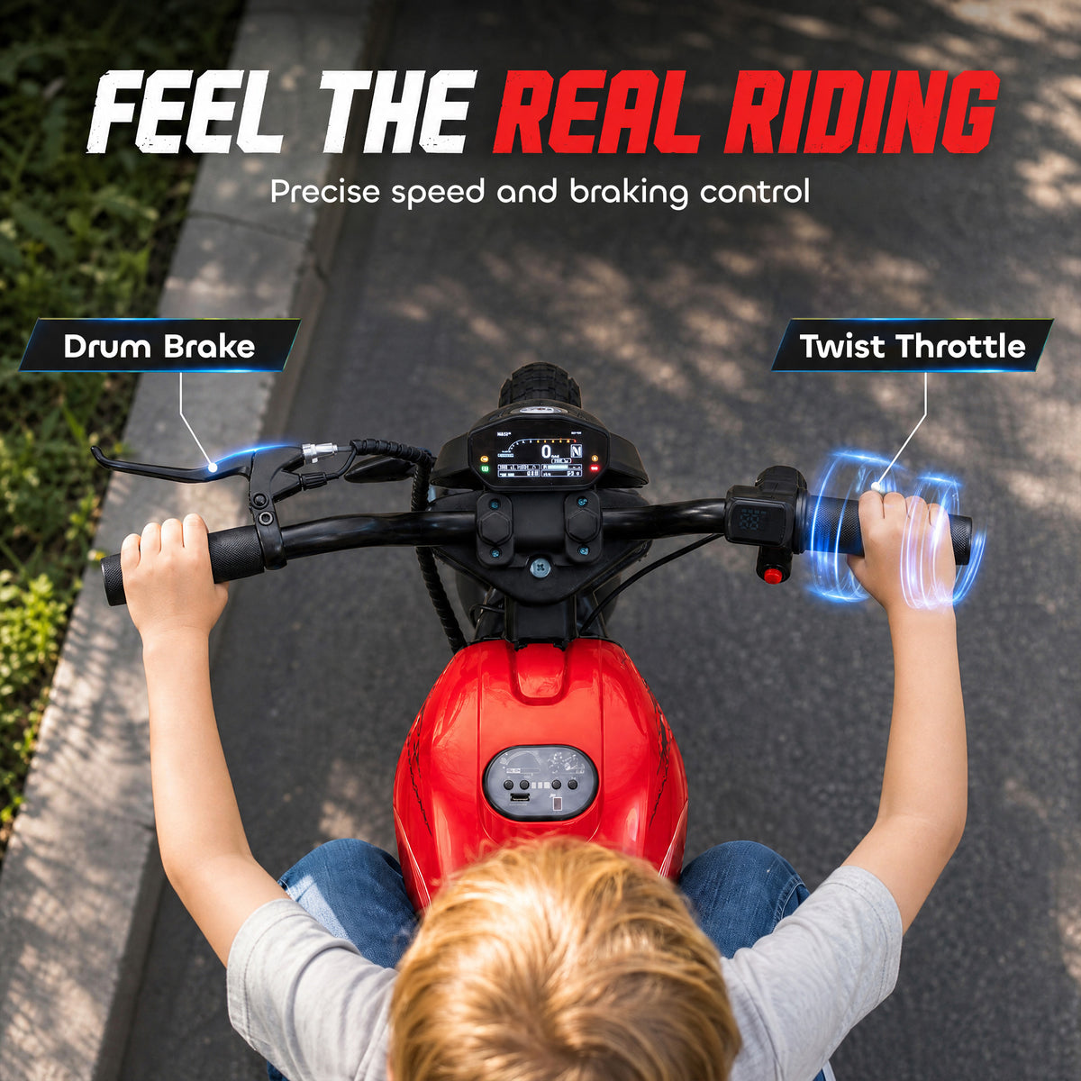 24V Kids Electric Motorcycle with 180W Motor, 12" Rubber Tires, Up to 11MPH, Twist Throttle for Ages 6-12, Red