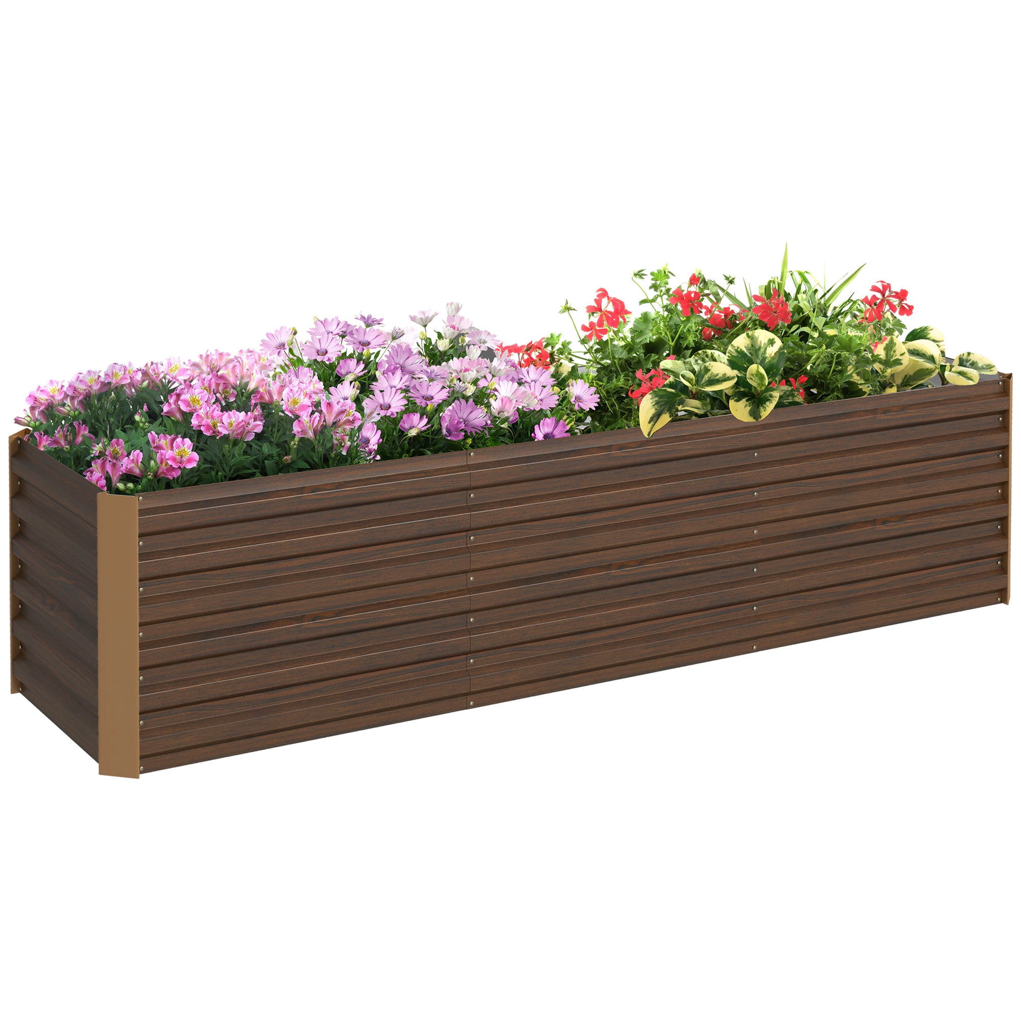 8x2x2ft Galvanized Raised Garden Bed Kit with Safety Edging for Flowers, Herbs and Vegetables, Dark Brown - Brown