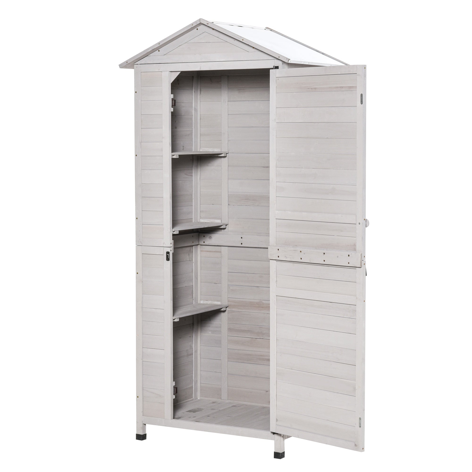 Wooden Garden Cabinet 4-Tier Storage Shed Lockable Organizer w/ Foot Pad Handle - Light Grey - Image 8