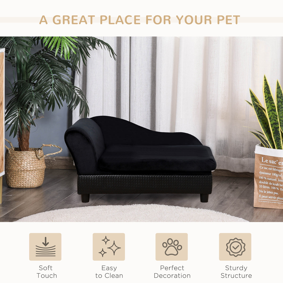 Pet Sofa Bed Couch with Storage, Pet Sofa for Cats and Small Dogs, Black