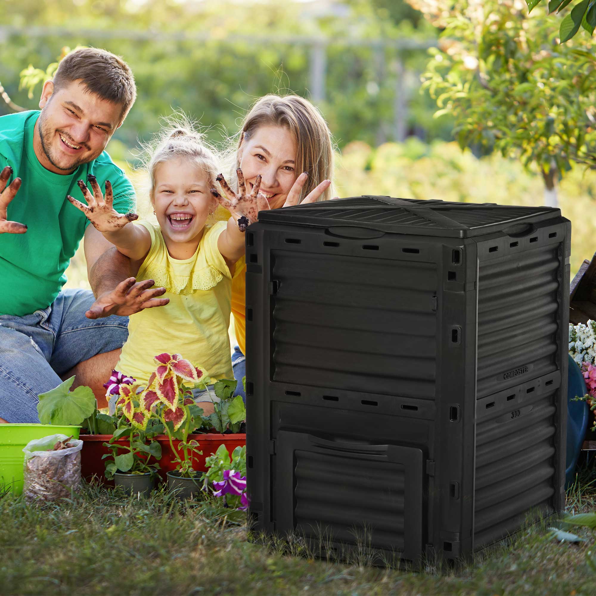 Garden Compost Bin 80 Gallon Outdoor Large Capacity Composter Fast Create Fertile Soil Aerating Box, Easy Assembly, Black - Black - Image 2