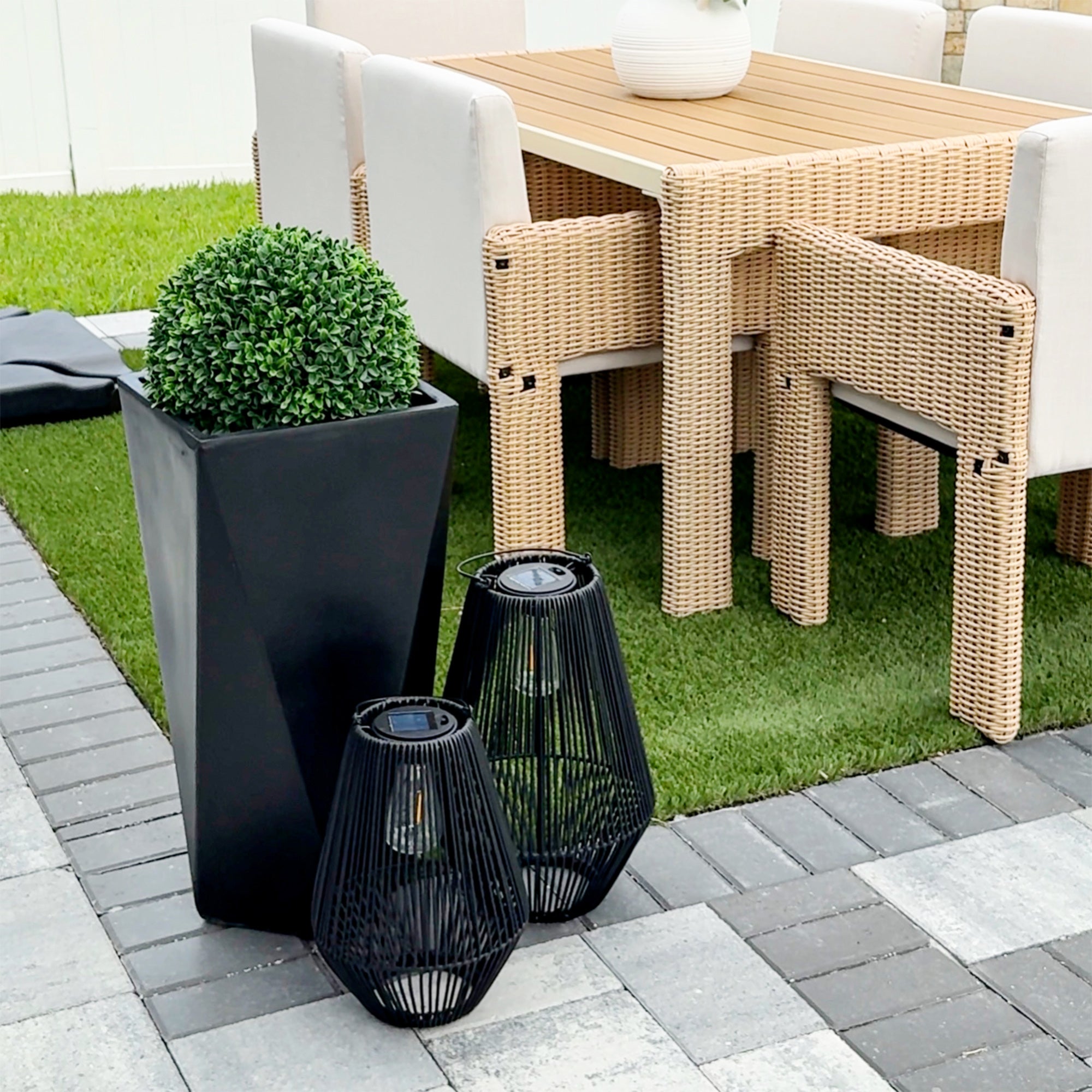 Indoor Outdoor Planters Set of 3 MgO Tall Planters Stackable Flower Pots with Drainage Holes for Garden, Balcony, Black - Black - Image 8