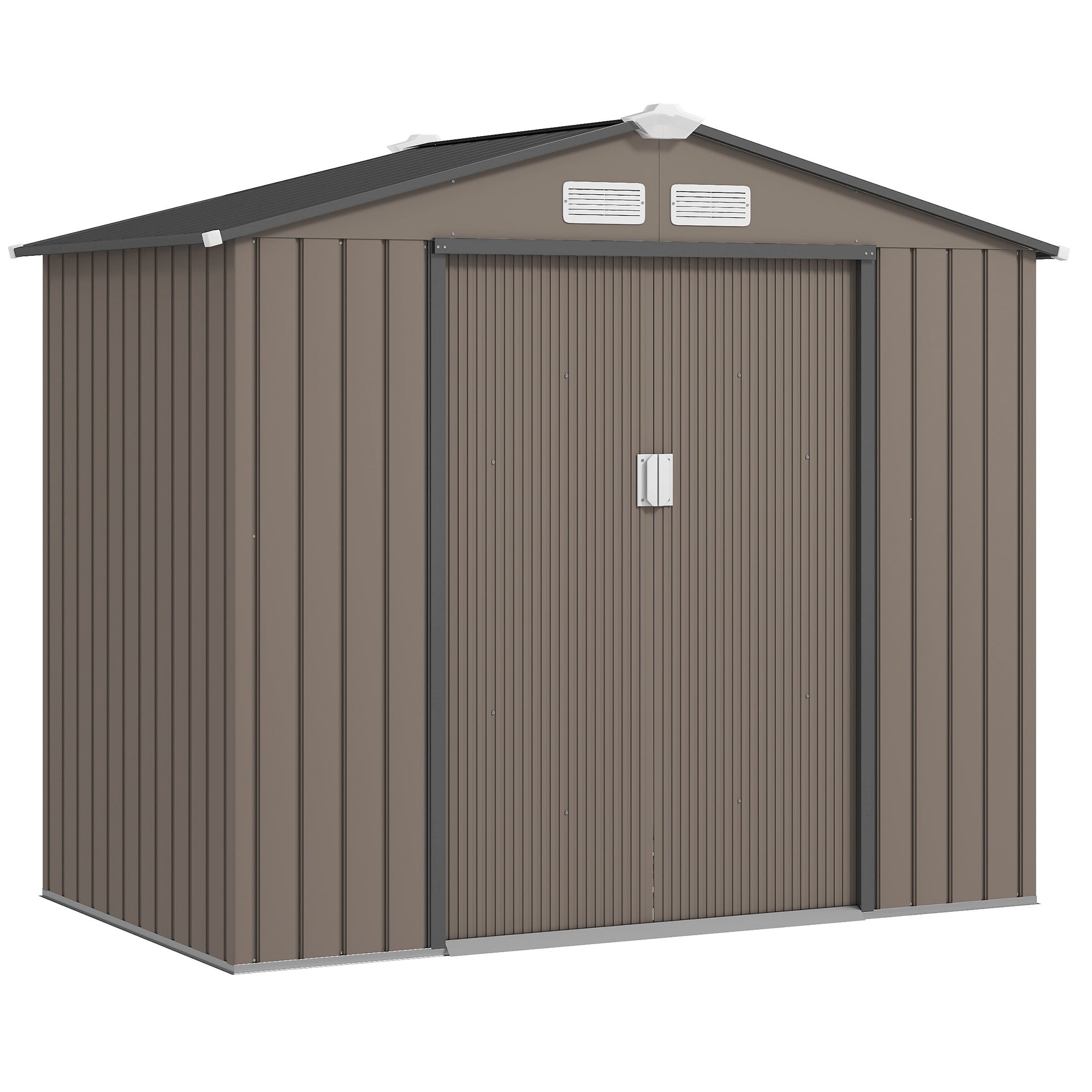 7x4 Storage Shed, Outdoor Garden Tool Shed with Foundation Kit, Vents & Sliding Doors for Backyard Patio, Brown - Brown