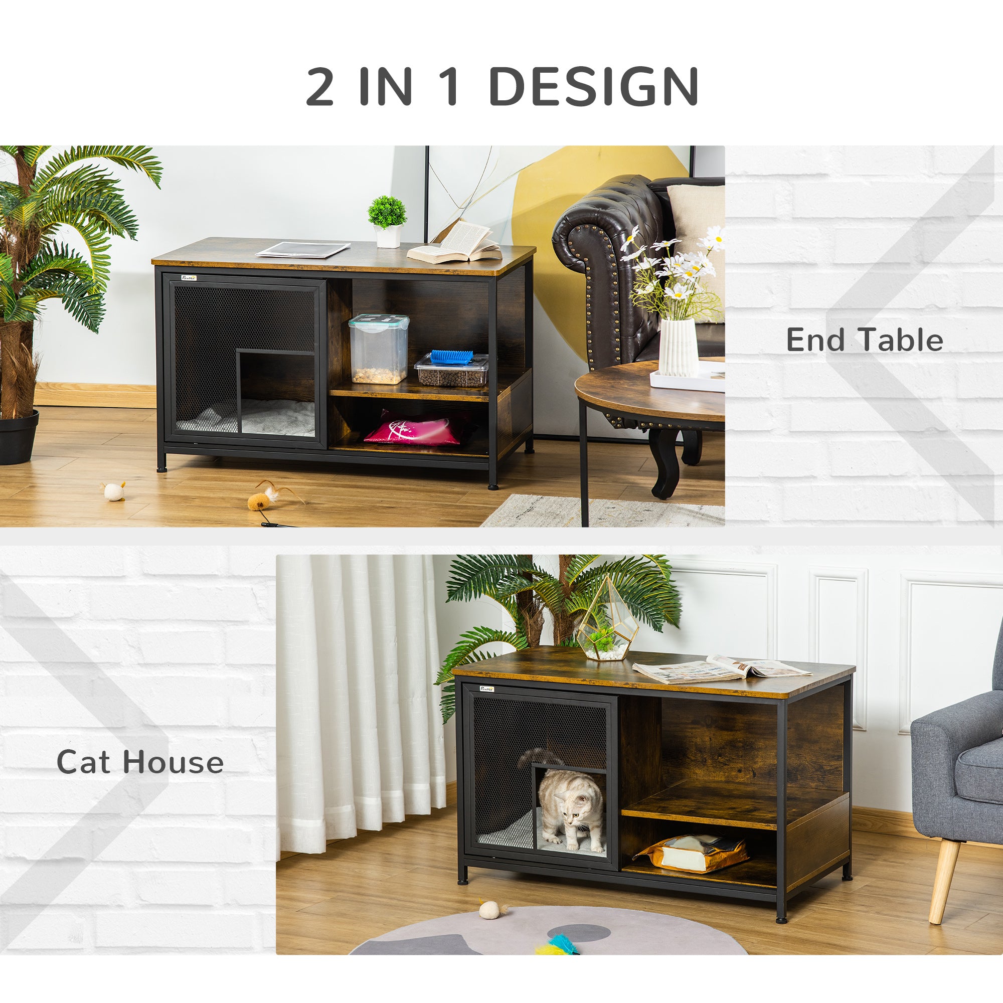 Wooden Cat Crate, Furniture Style Dog Cage, Puppy Kennel Indoor, End Table Pet House with Cushion and Sliding Doors, Rustic Brown - Rustic Brown - Image 4