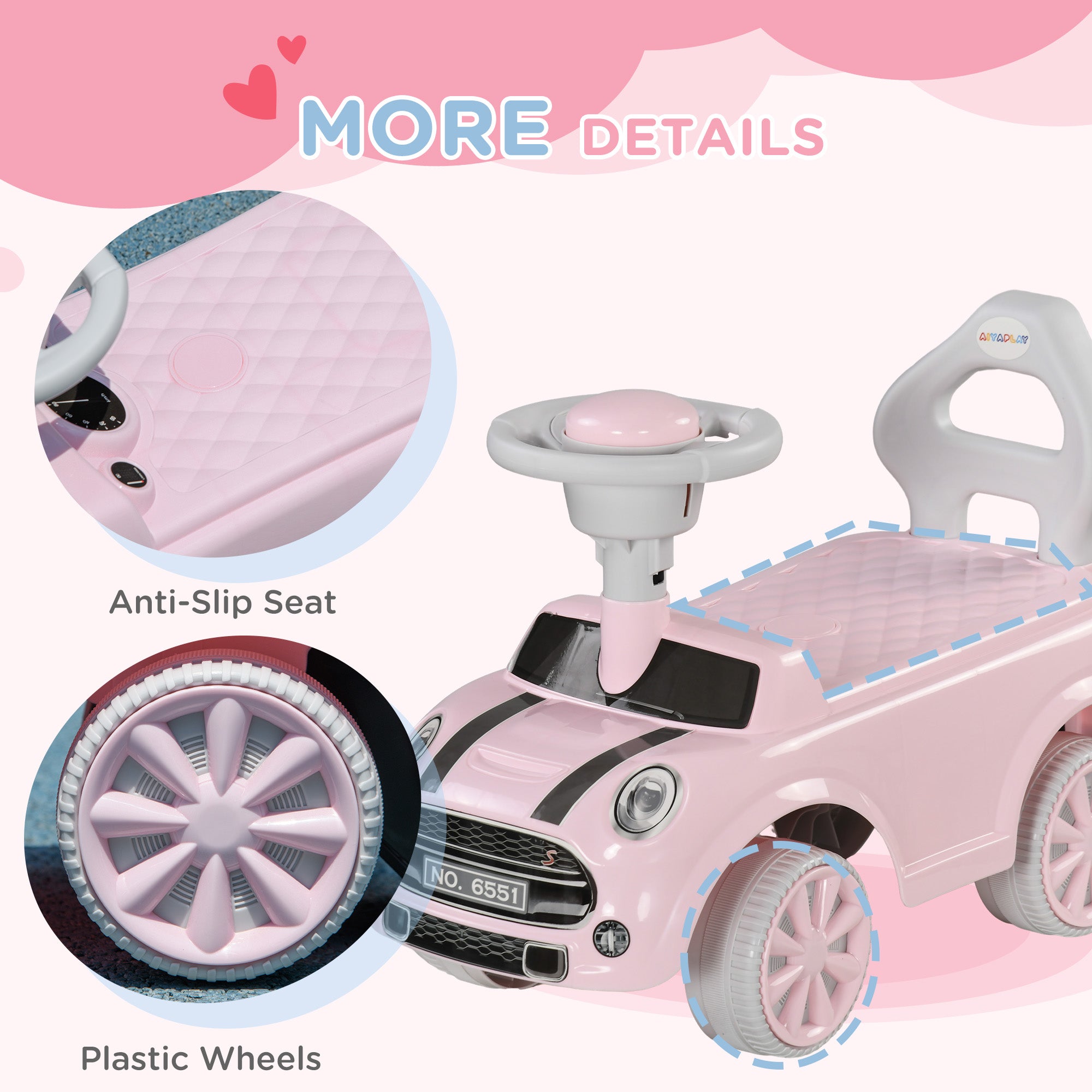 Foot to Floor Toddler Ride on Toy, Sliding Car w/ Horn, No Tip Anti-Over-Backwards System for 18-36 Months, Pink