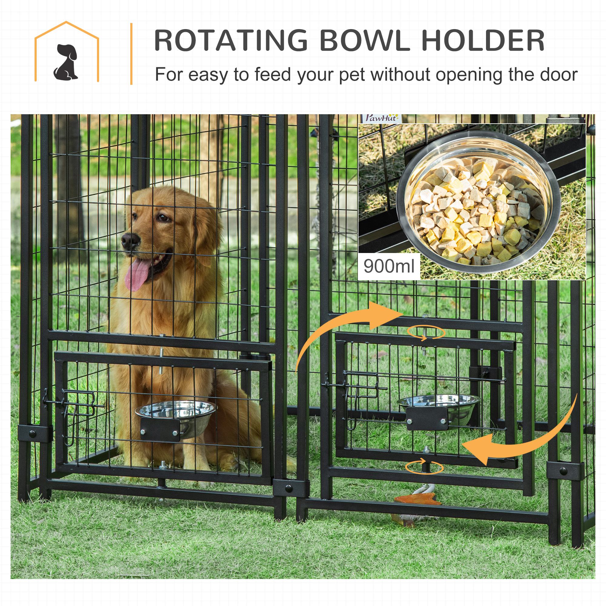 Outdoor Dog Kennel with Rotating Bowl Holders, Pet Playpen with Waterproof Cover, 4.6' x 4.6' x 5', Red - Red - Image 5