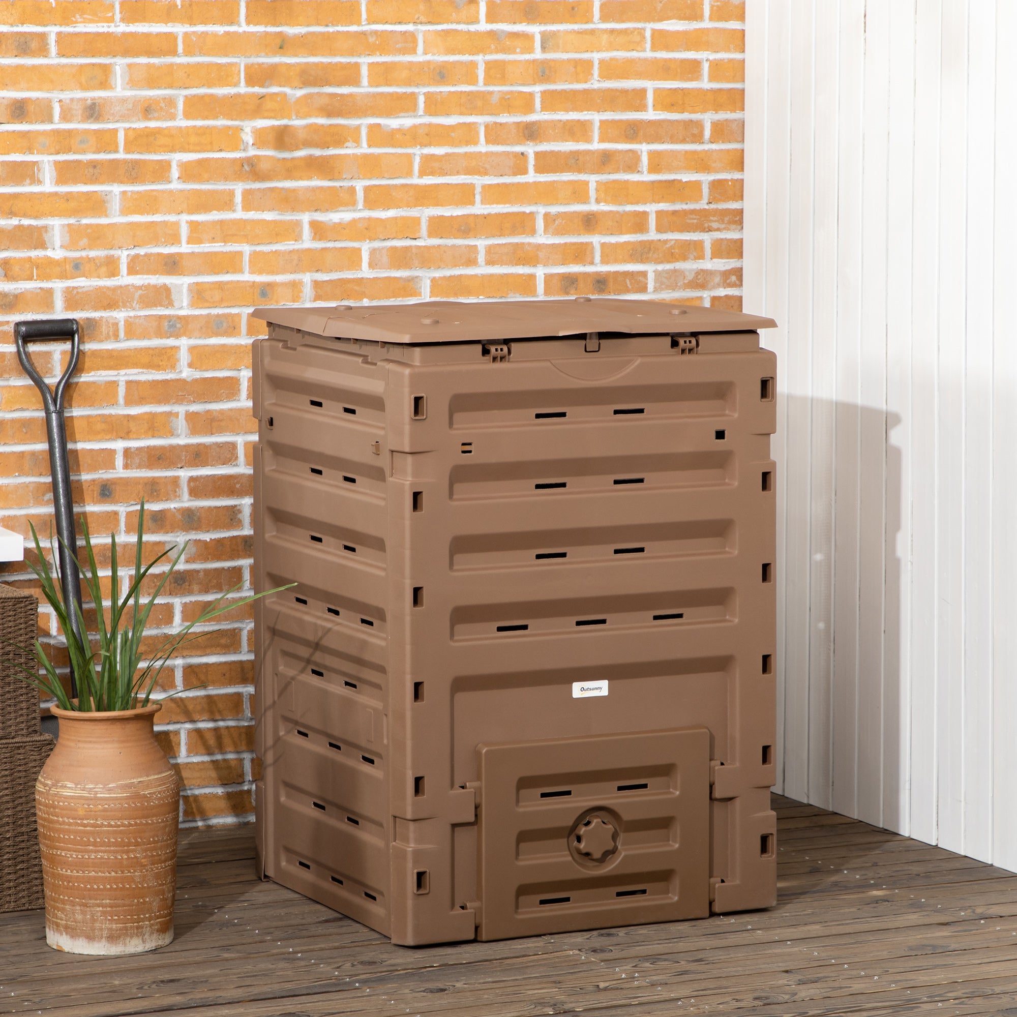 Garden Compost Bin, 120 Gallon (450L) Garden Composter, BPA Free, with 80 Vents and 2 Sliding Doors, Lightweight & Sturdy, Fast Creation of Fertile Soil, Brown - Brown - Image 2