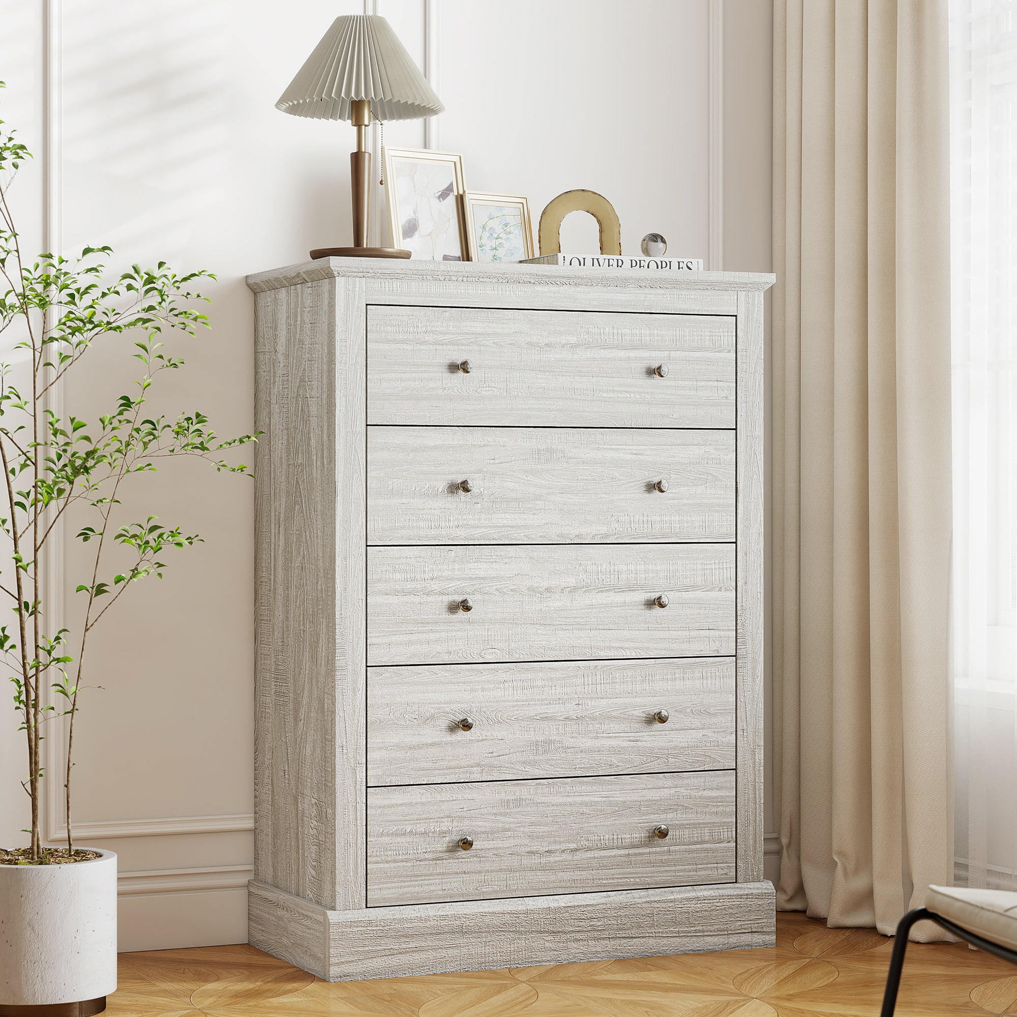 31" Wide Farmhouse Chest of Drawers with 5 Drawers, Dresser for Bedroom with Wood Top for Living Room, Dirty Oak
