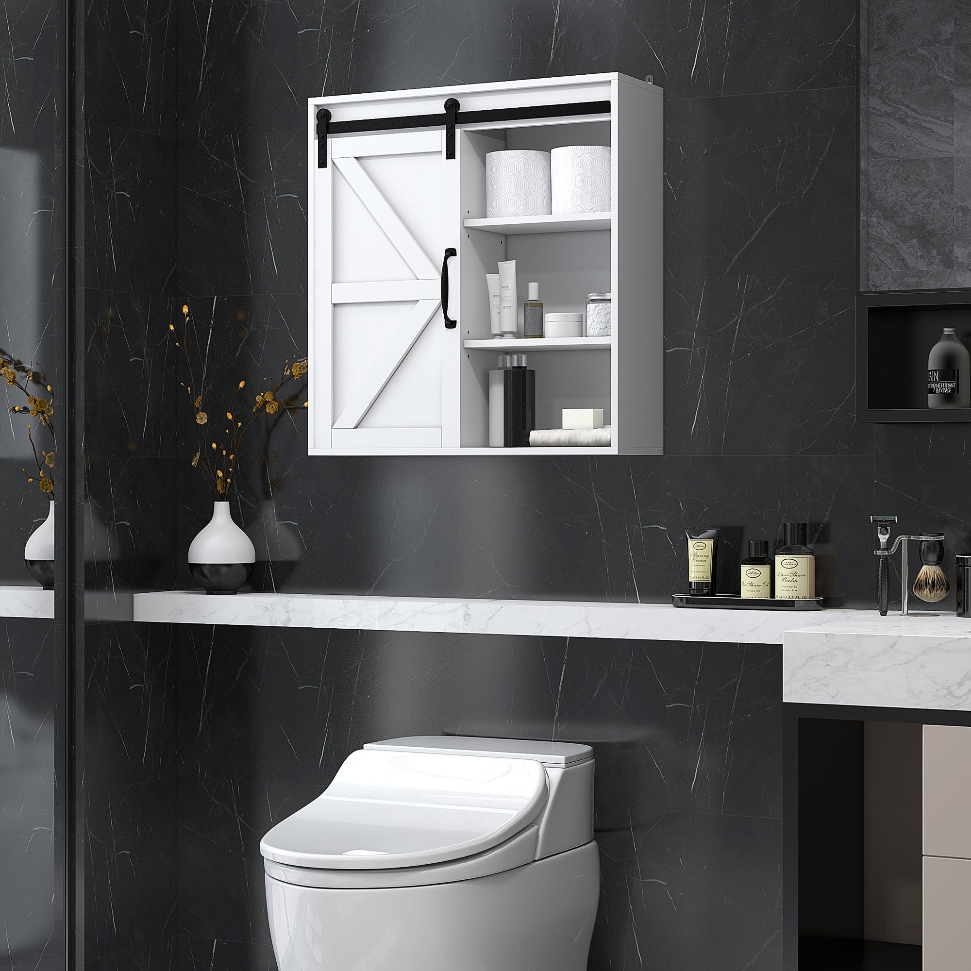 Bathroom Medicine Cabinet, Wall Cabinet with Sliding Door and Adjustable Shelf, 22.75" x 7.75" x 24.5", White