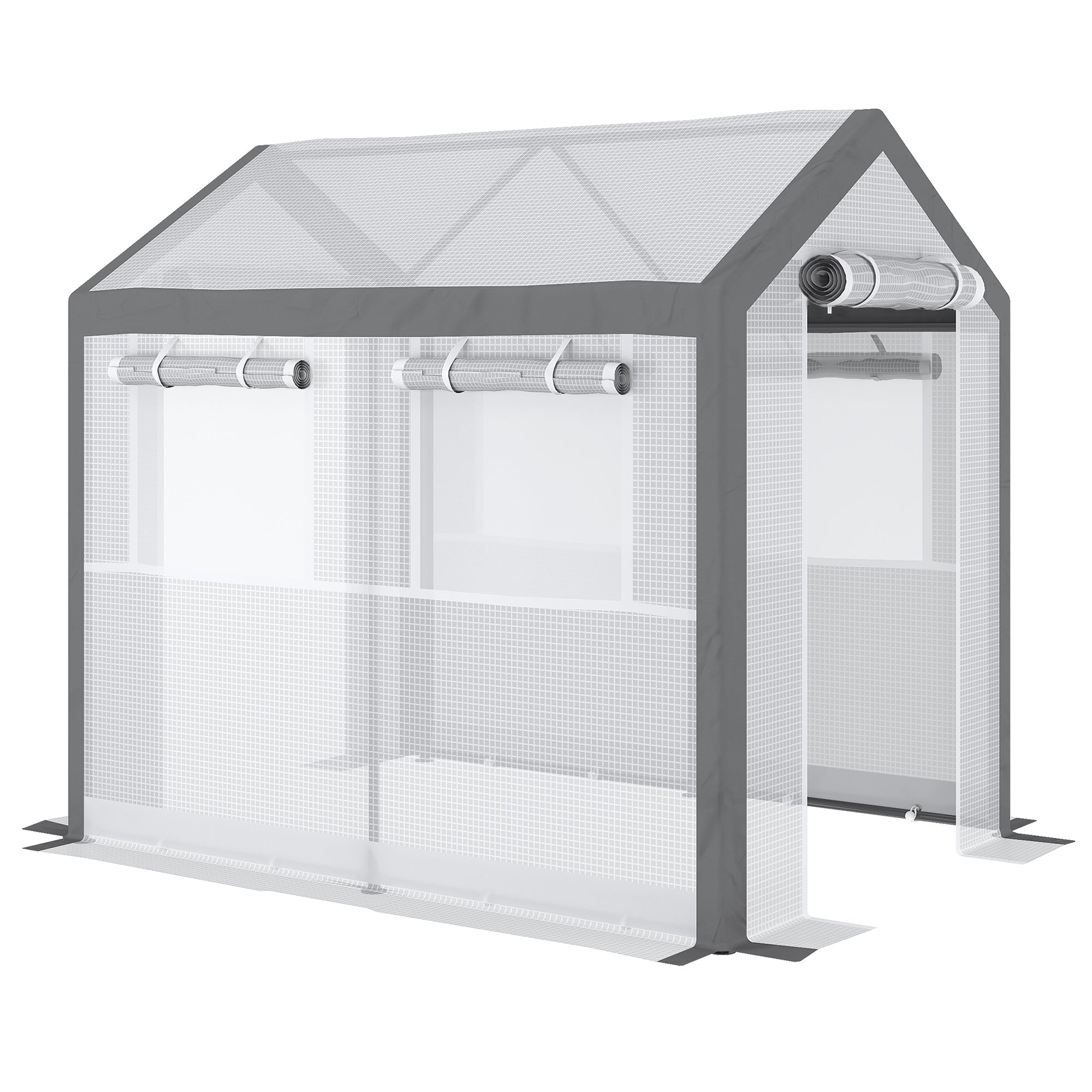 Outdoor Walk-In Tunnel Greenhouse with Roll-up Windows, Zippered Mesh Door, & Weather Cover, 8' x 6' x 7.4' - White - Image 7