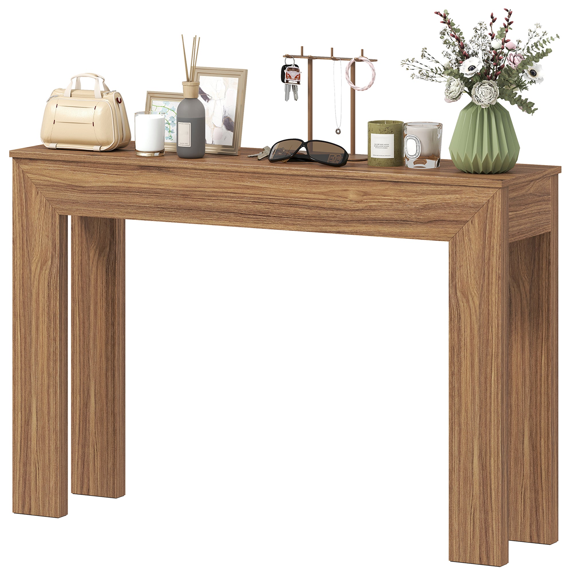 Modern Console Table, 47" Narrow Entryway Table, Walnut
