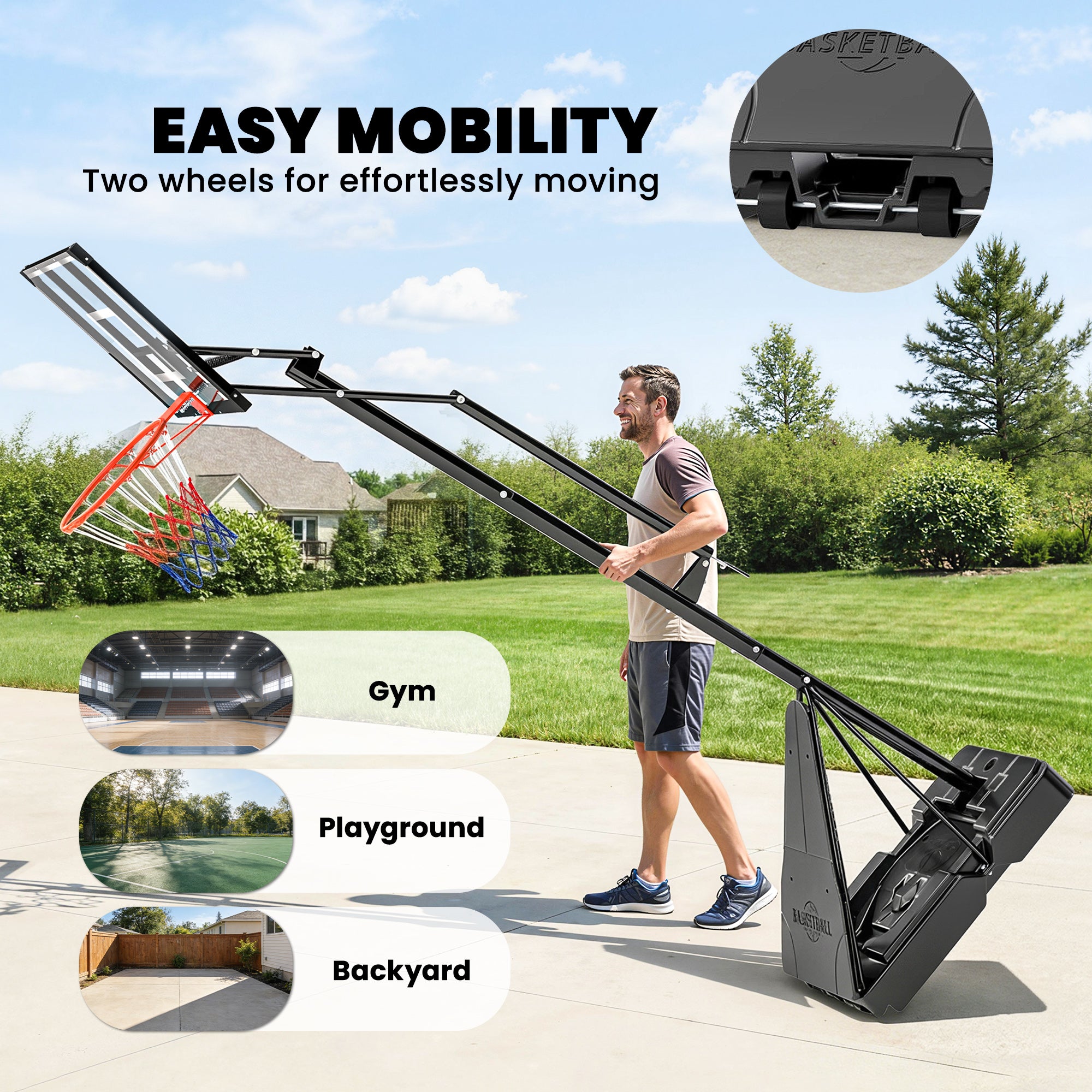 Portable Basketball Hoop Outdoor, 8-10ft Adjustable Basketball Goal, 47 Inch Shatterproof Backboard, Hand-Crank Lift