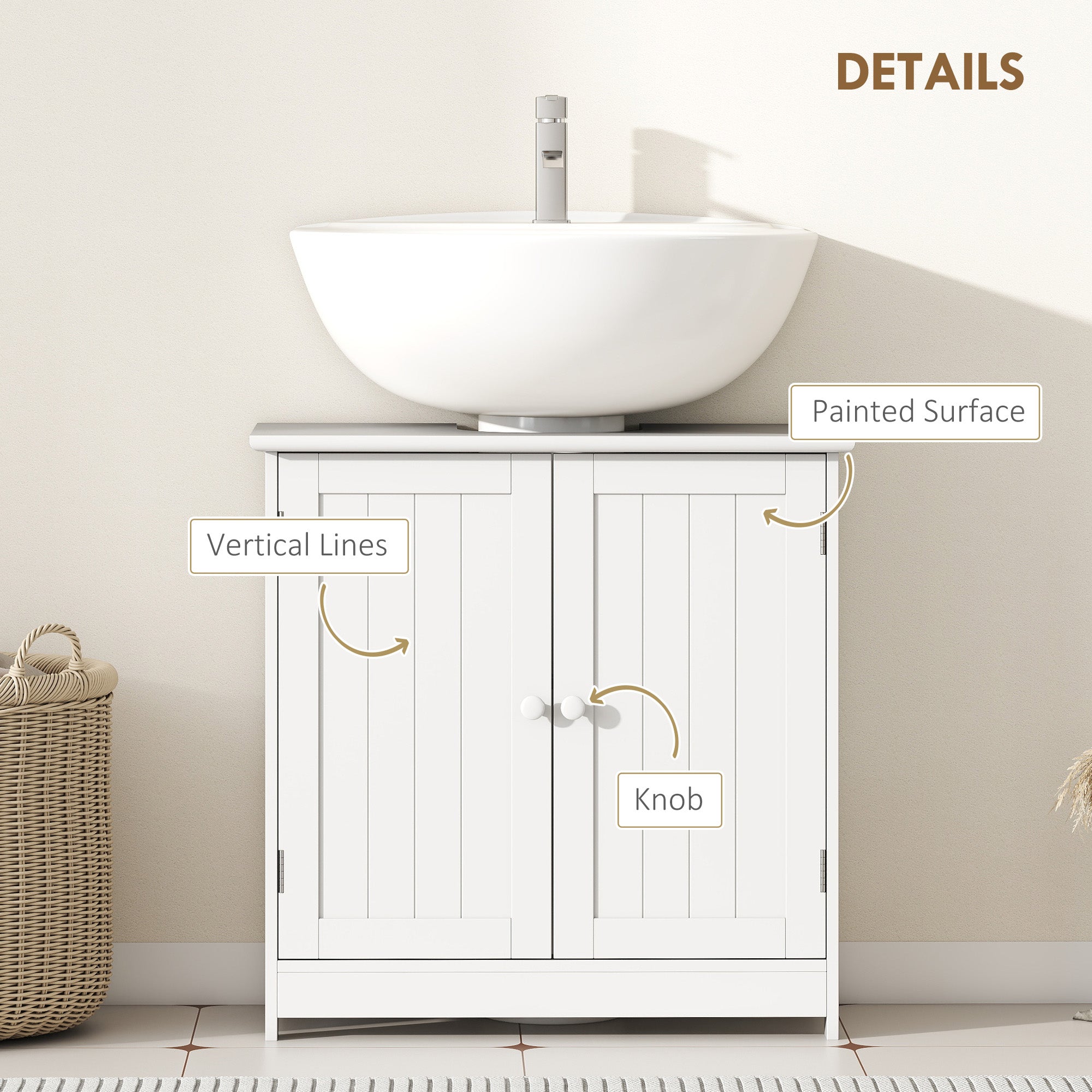 24" Under Sink Storage Cabinet with 2 Doors and Shelves, Pedestal Sink Bathroom Vanity Furniture, White