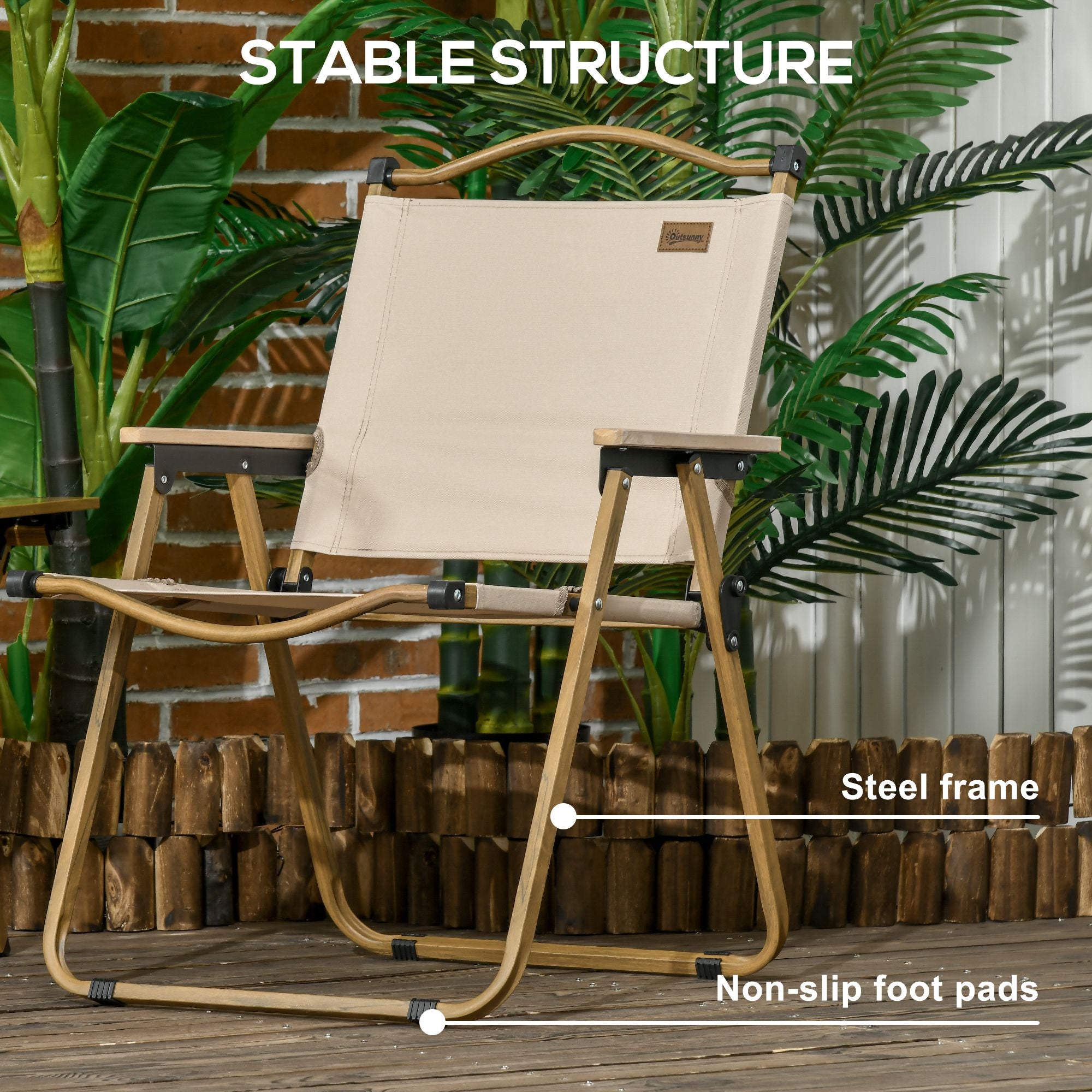 2 Pack Folding Camping Chair, Portable Beach Chairs Armchairs, Perfect for Festivals, Fishing, Picnic and Hiking, Khaki