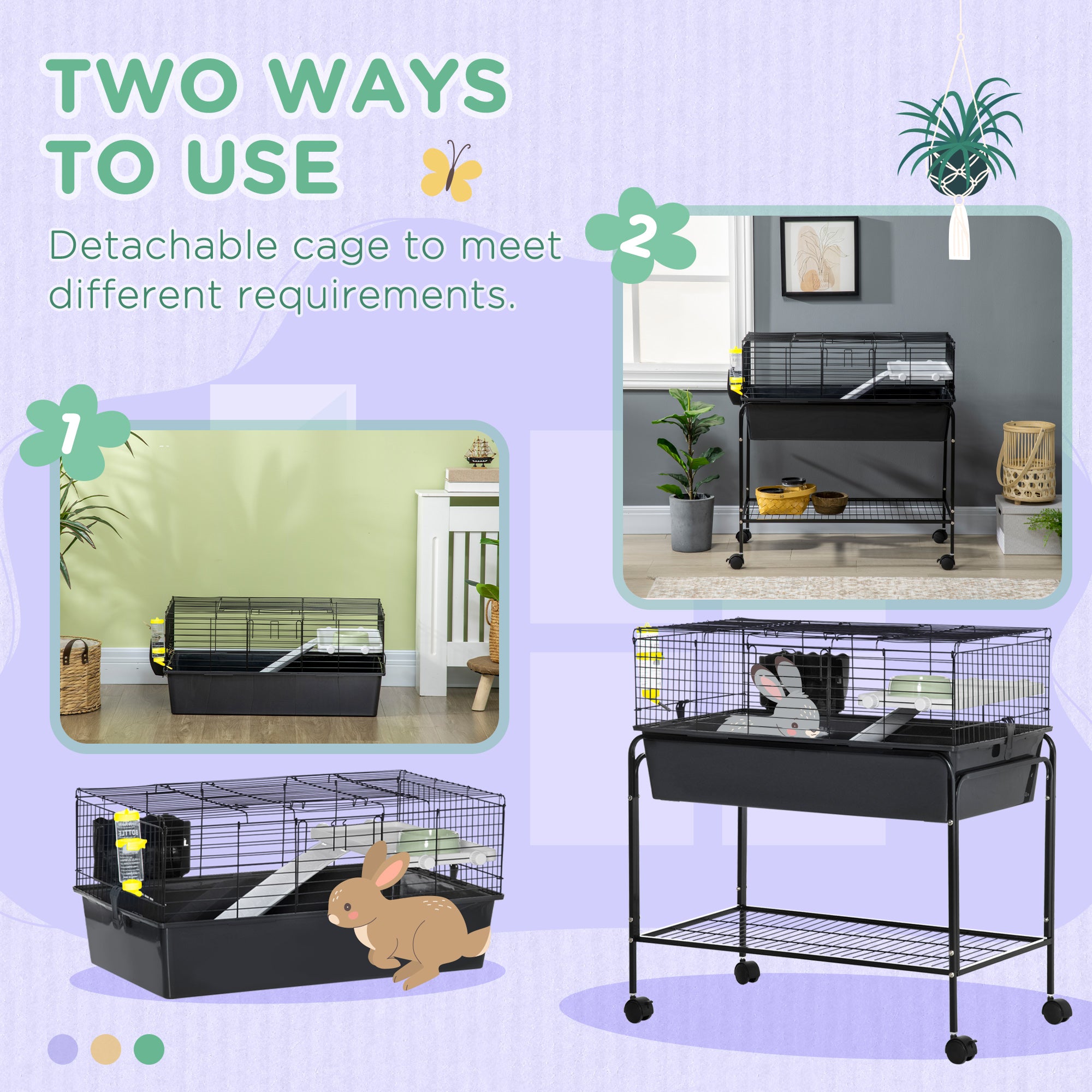 Two-Story Small Animal Cage Removable from Stand, Pet Habitat with Shelf & Wheels, 33" x 18.5" x 35", Charcoal Gray - Gray - Image 4