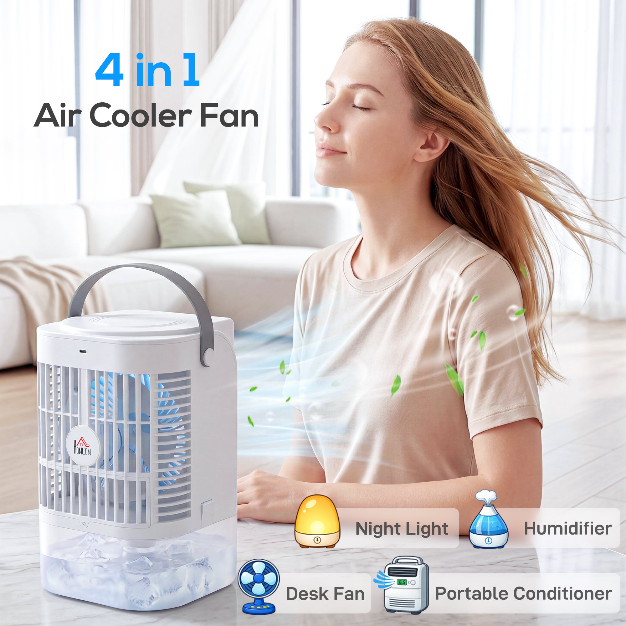 Portable Air Conditioner, 4-in-1 Mini Air Cooler with 4 Wind Speed, 2 Mist Mode, RGB 7 LED Light