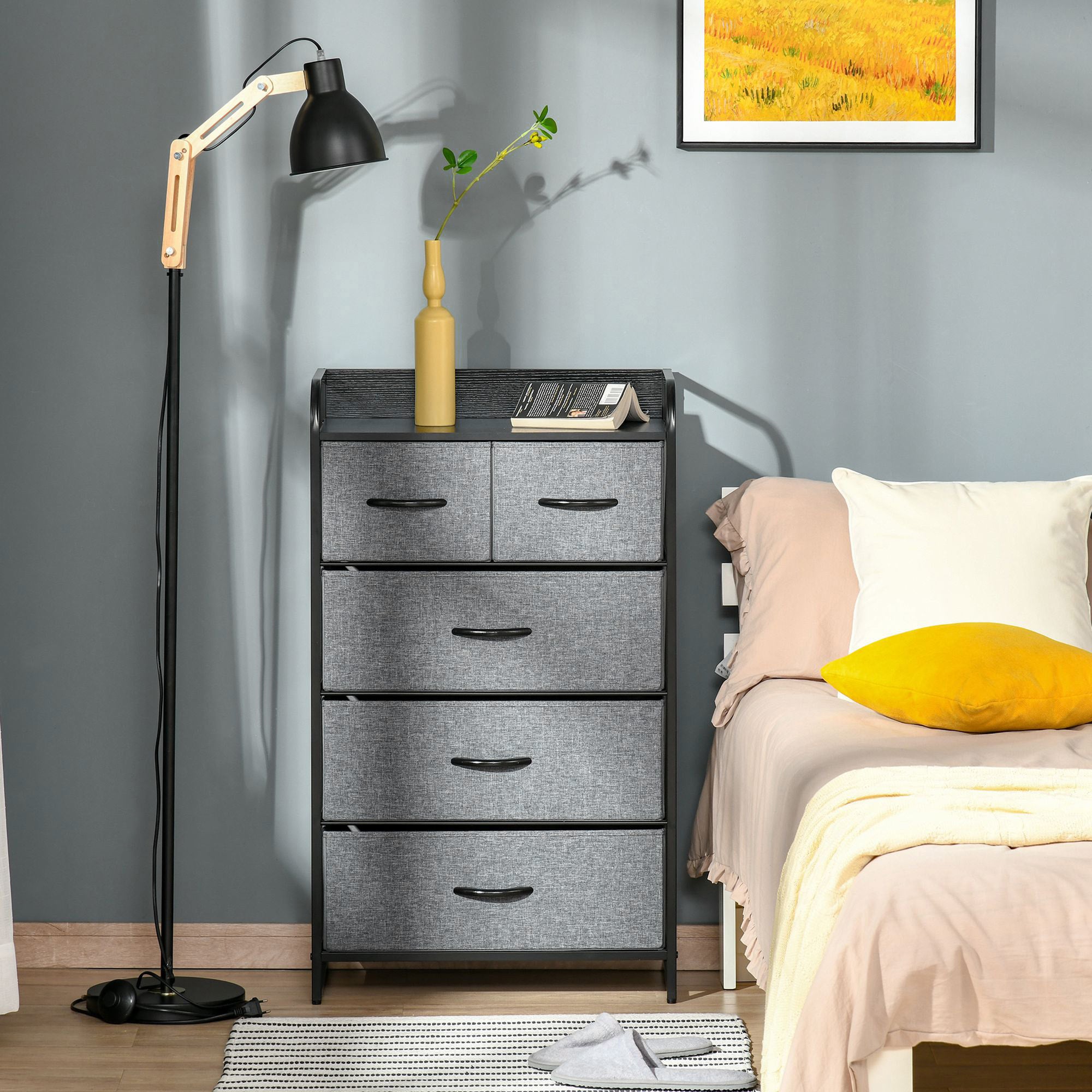 5-Drawer Dresser Tower Chest of Drawers Organizer with Steel Frame Gray