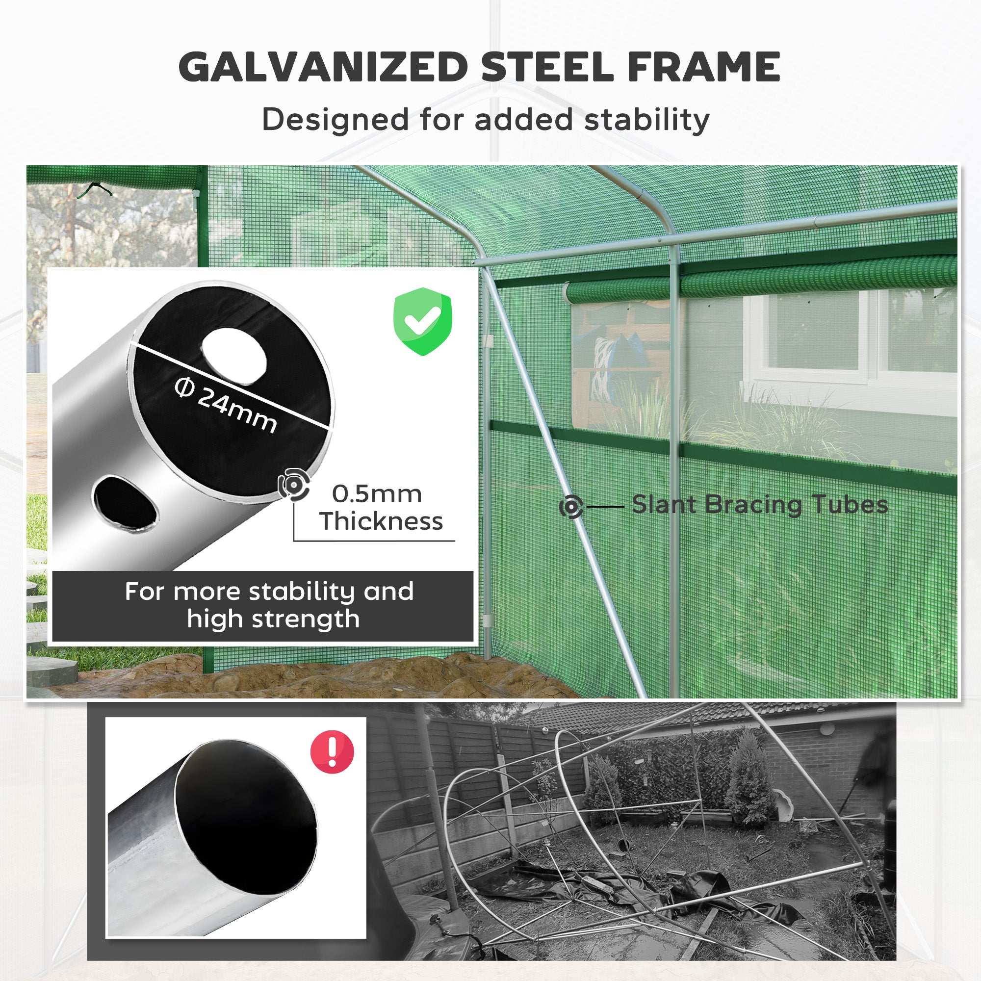 13' x 10' x 6.5' Tunnel Greenhouse Hoop House with Upgraded Galvanized Steel Frame and Large Windows, Green - Green - Image 6