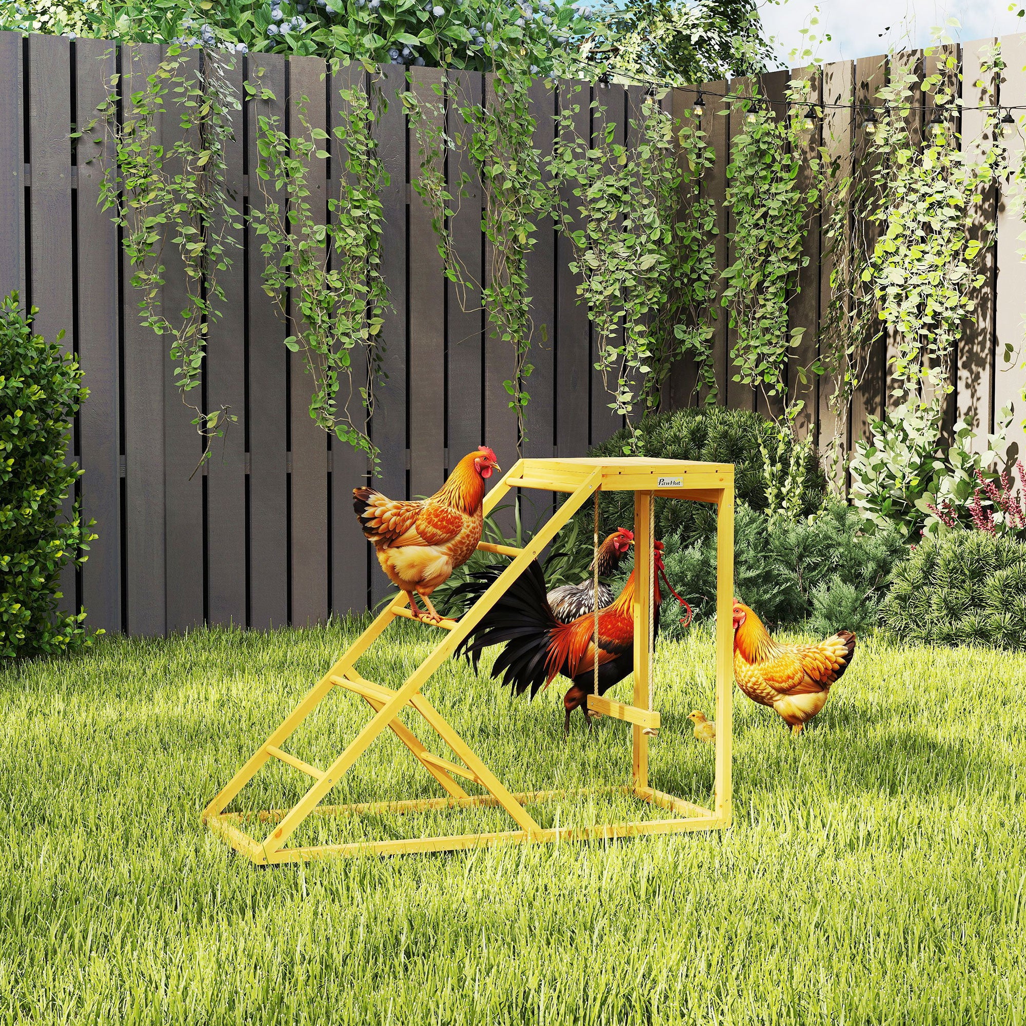 Chicken Activity Play for Healthy & Happy Animals with Chicken Perches & Hen Ladder, Chicken Coop Toy, Yellow - Yellow - Image 2