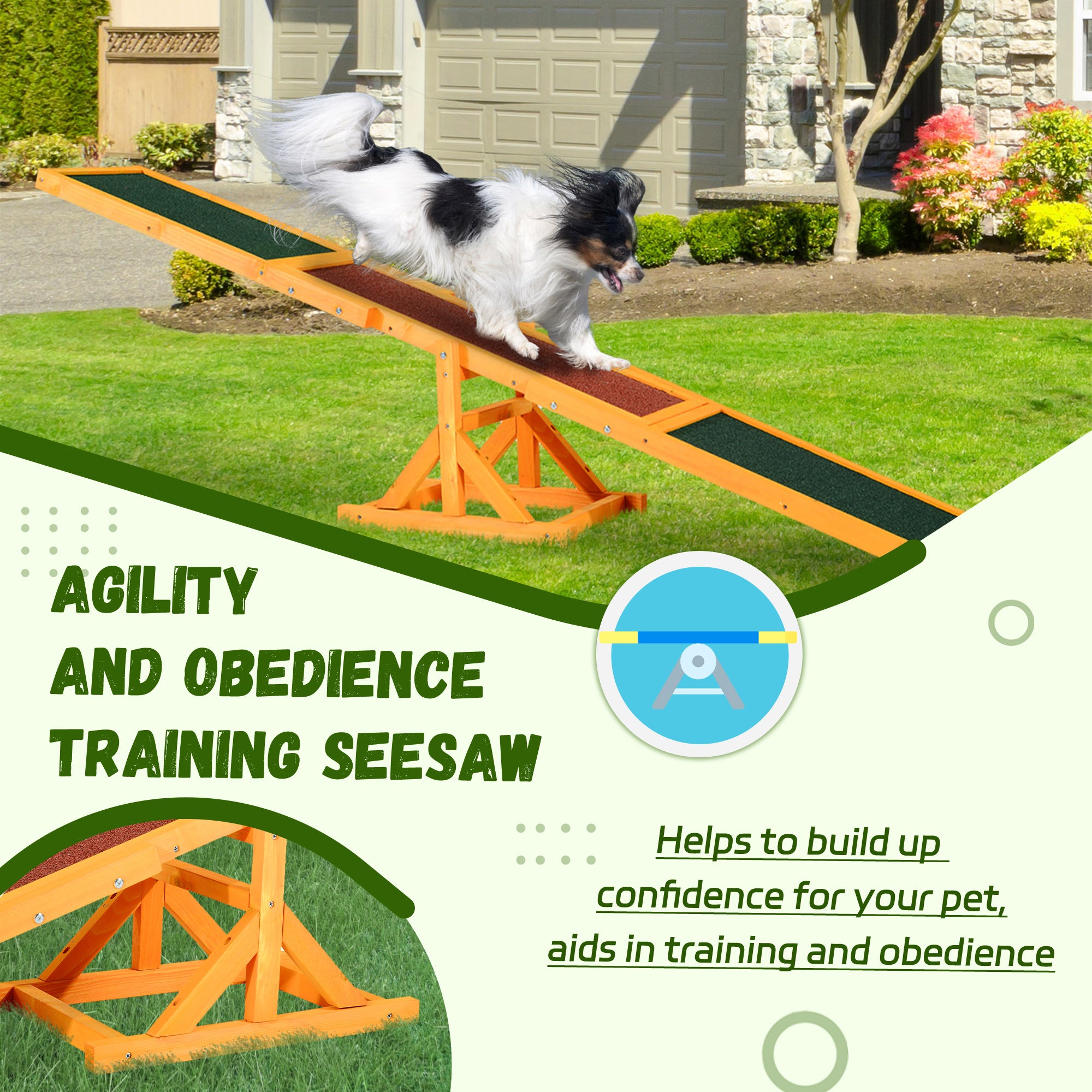 Wooden Dog Agility Seesaw for Training and Exercise, Platform Equipment Run Game Toy, Weather Resistant Pet Supplies, 71" L x 12" W x 12" H, Natural - Natural Wood - Image 7
