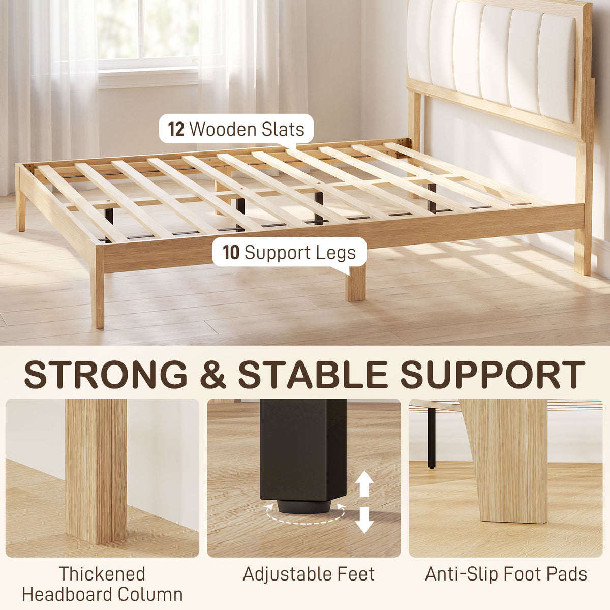 Full Bed Frame with Headboard Full Size Platform Bed Frame with Wooden Slats No Box Spring Needed Easy Assembly Oak