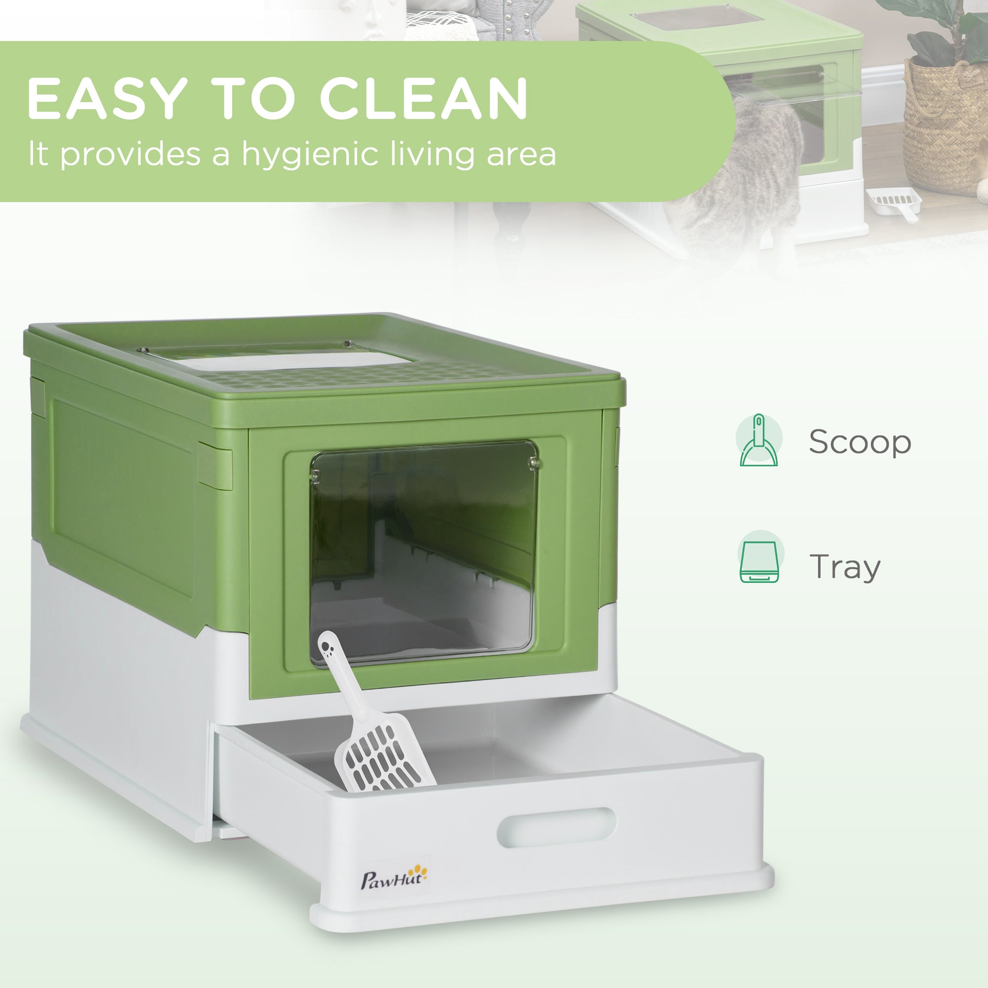 Fully Enclosed Cat Litter Box with Front Entry, Top Exit, Yellowish Green - Yellowish Green - Image 4
