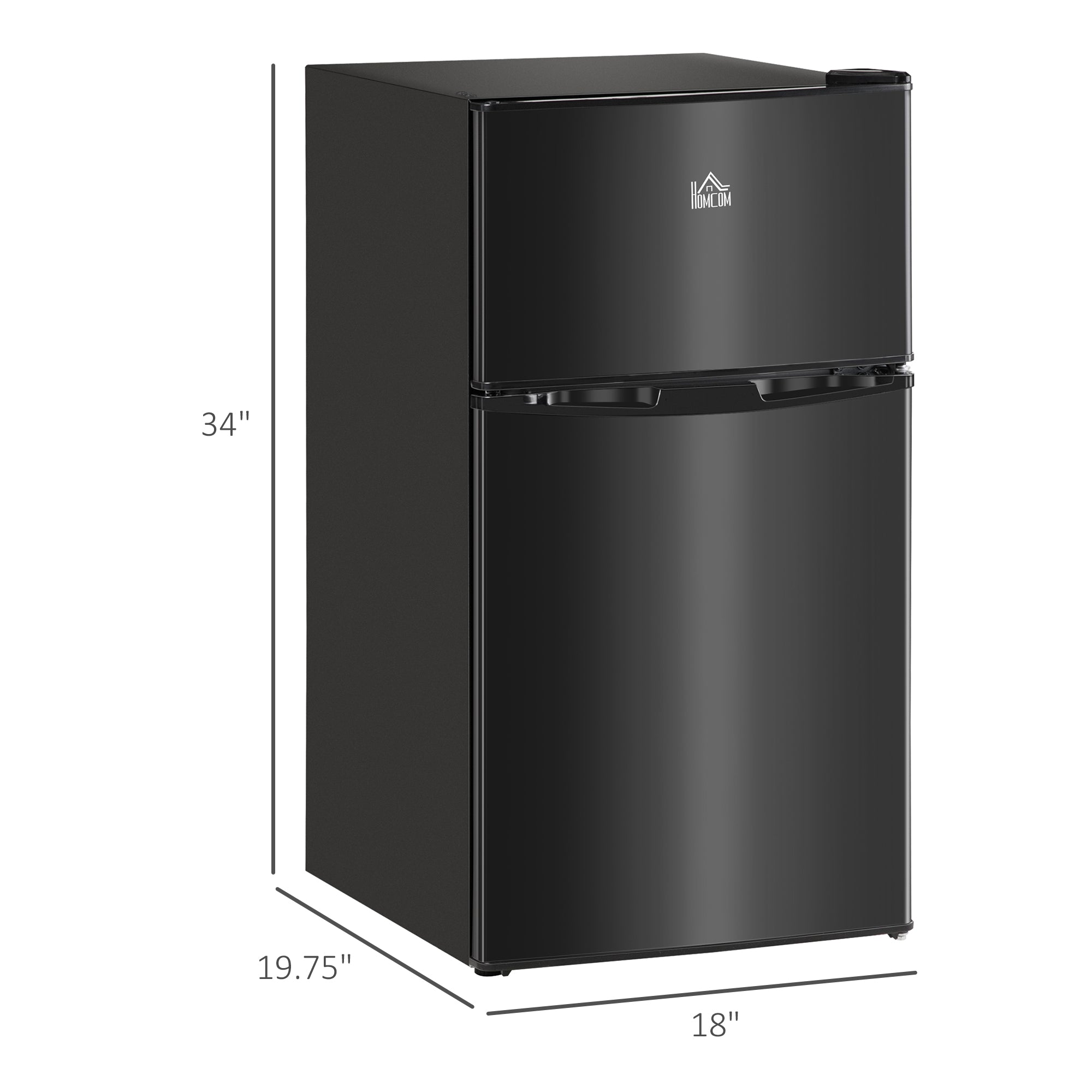 3.2 Cu.Ft Mini Fridge with Freezer, Compact Refrigerator with Adjustable Thermostat, Shelf and Double Reversible Door for Bedroom, Dorm, Home Office, Energy Efficient, Black