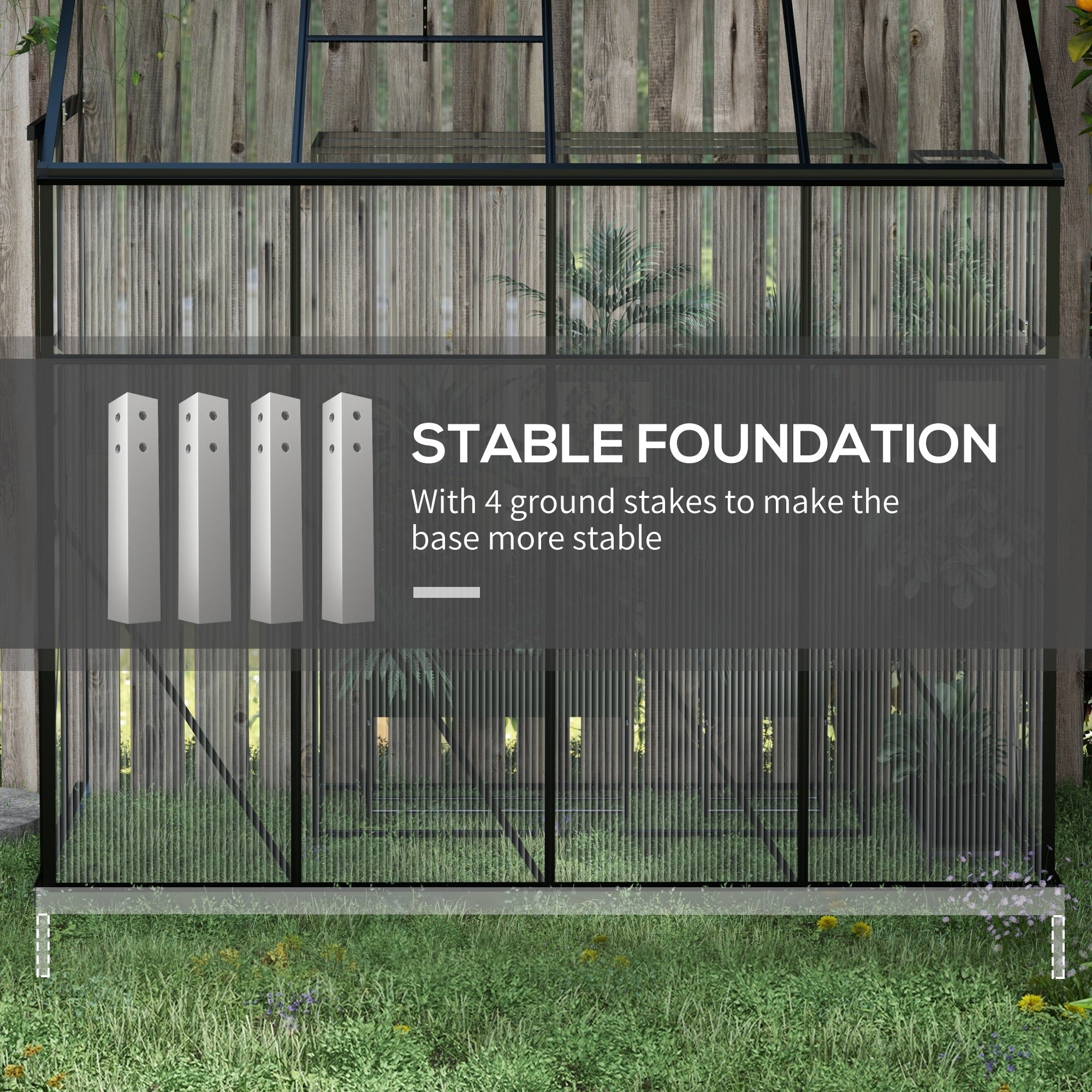 8' x 4' Walk-in Polycarbonate Greenhouse, Lean-to Aluminum Green House with Rain Gutter and Foundation, Black - Black - Image 6