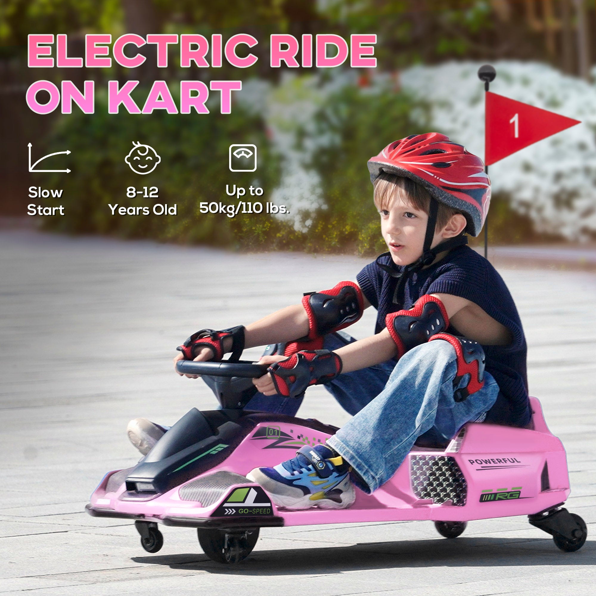 12V Electric Drifting Go Kart w/ Slow Start, Music, Lights, Pink
