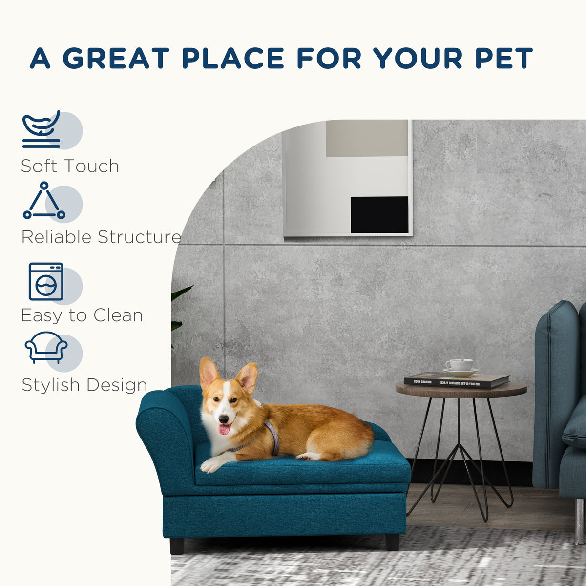 Pet Sofa Dog Sofa for Small Dogs with Storage, Dark Blue