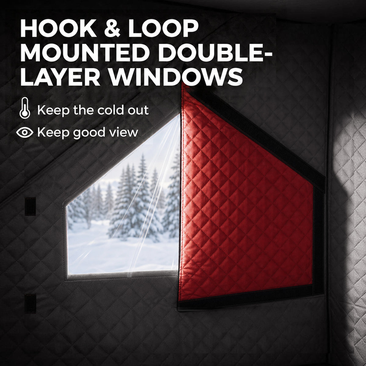 Insulated Pop-Up Ice Fishing Tent, 3-4 Person Portable Hub Style Ice Fishing Shelter with Double Zipper Doors