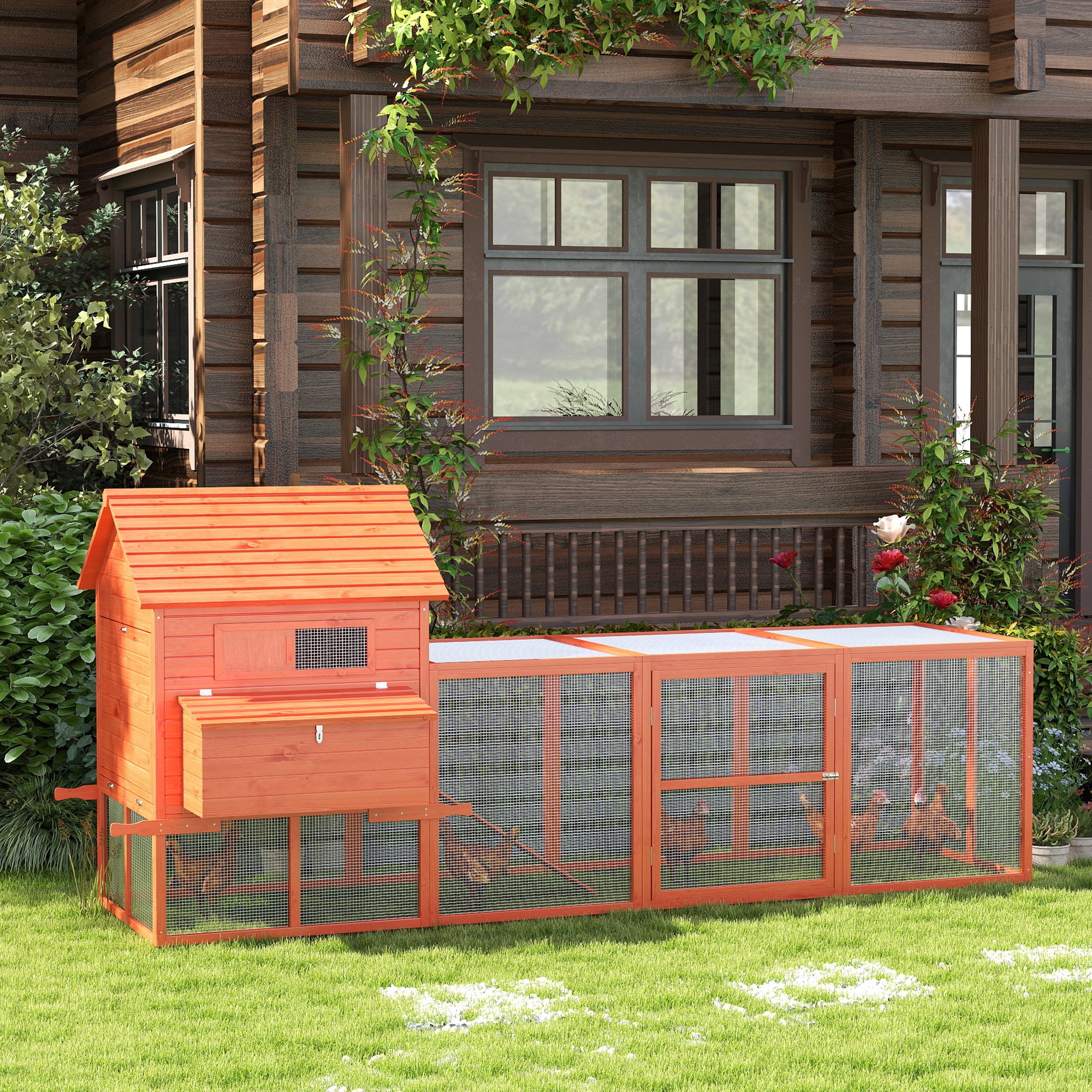 145" Wooden Chicken Coop with Run & Inner Hen House Space - Orange - Image 2