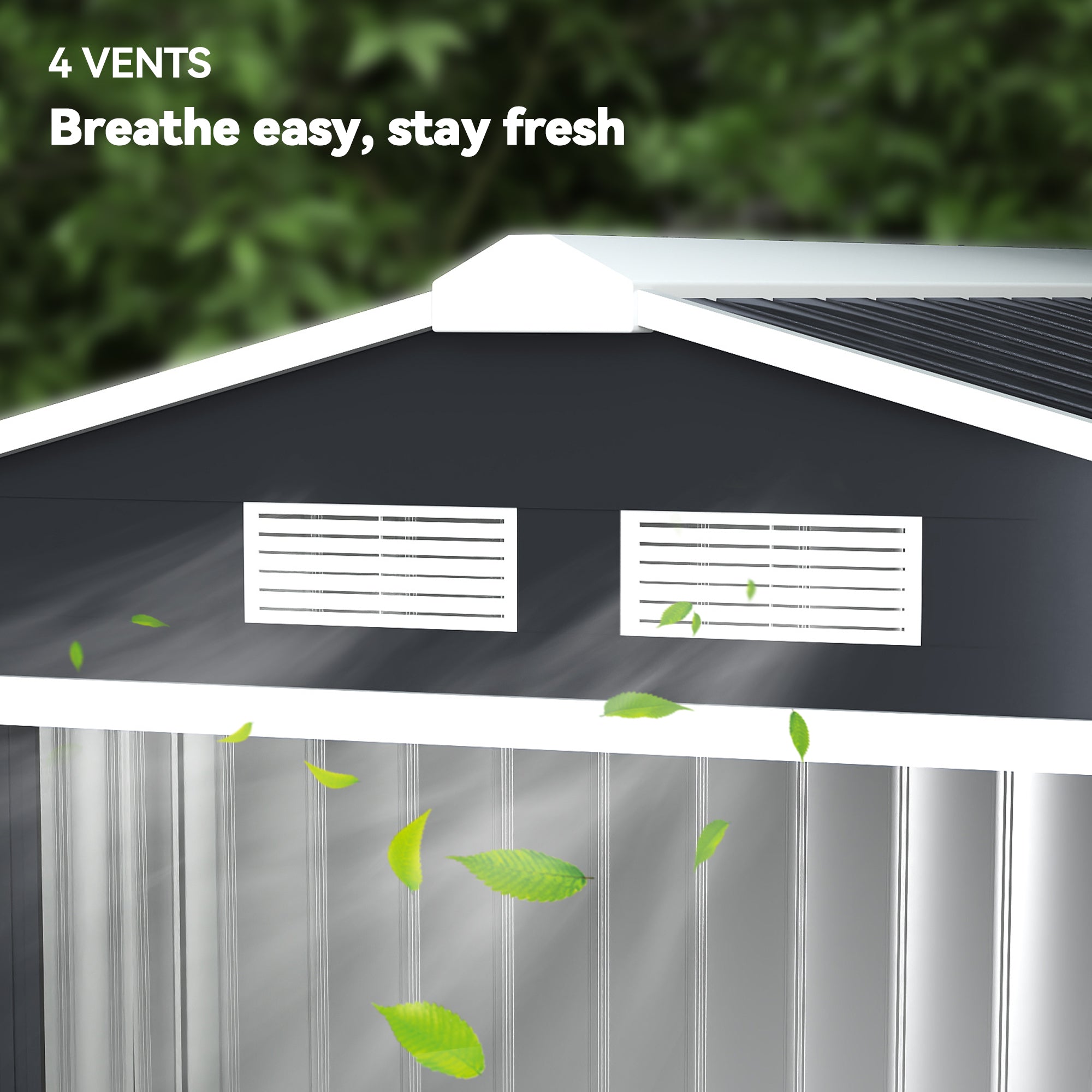 7'x4' Metal Outdoor Shed Organizer & Garden Storage with 4 Vents for Airflow & 2 Easy Sliding Doors - Dark Gray - Dark Gray - Image 8