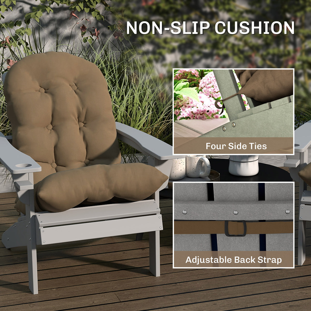 Adirondack Chair Cushions Set of 2, Tufted High Back Patio Non-Slip Cushions for Adirondack Chairs, Khaki