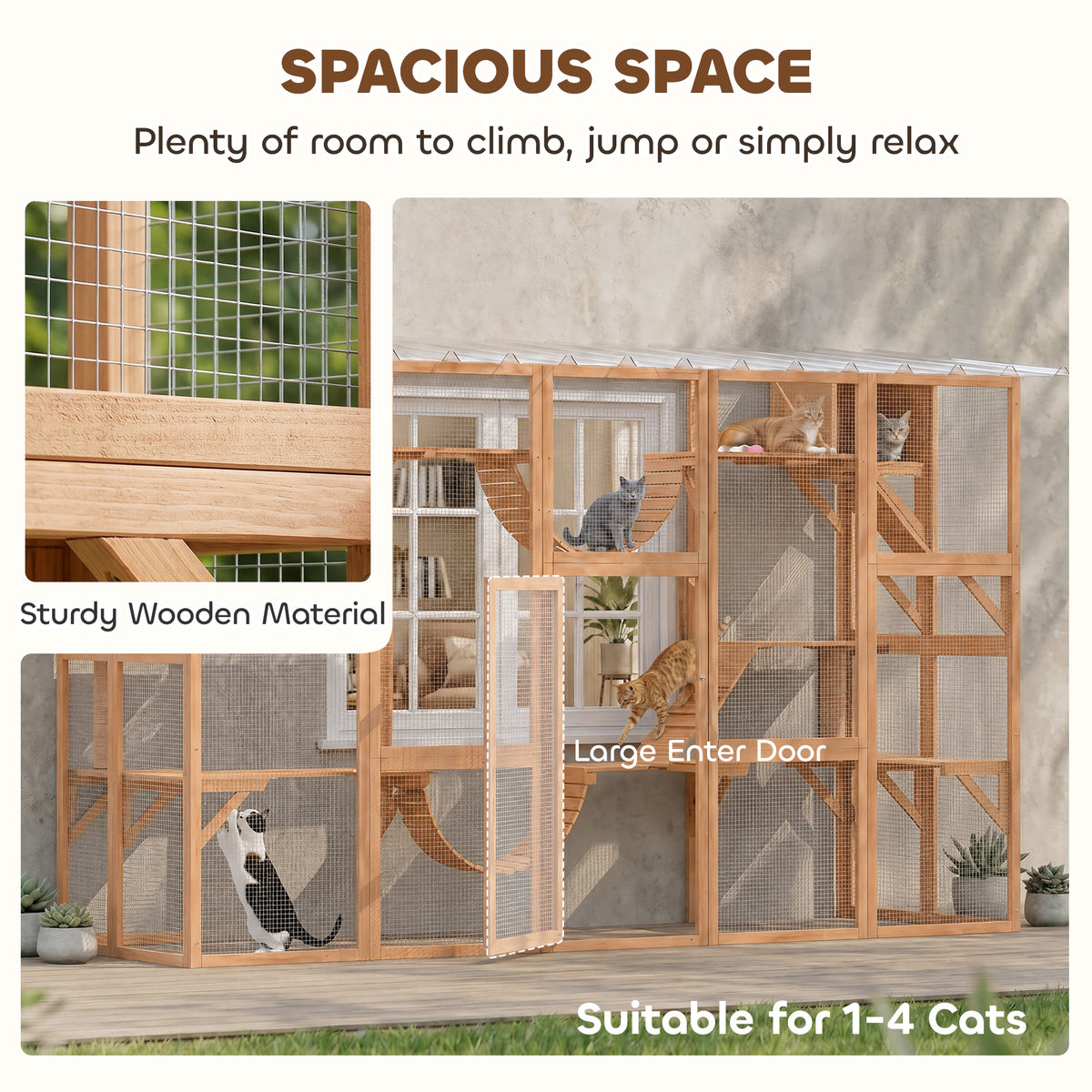 Catio Playground Cat Window Box Outside Enclosure for Multiple Cats w/ Shelves & Bridges, Orange
