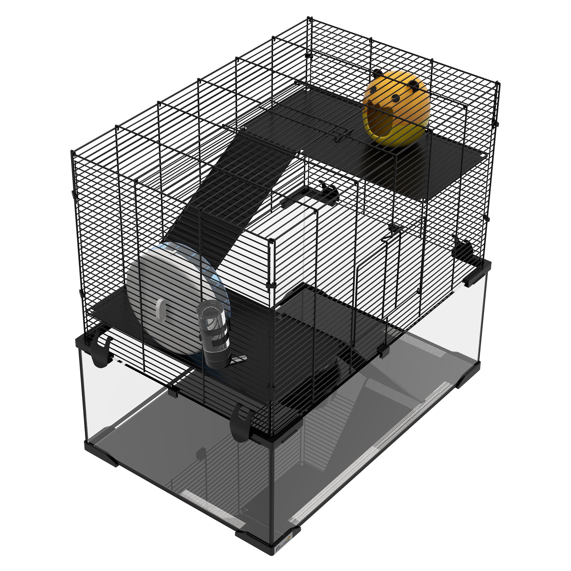 23.5" Hamster Cage, Gerbil Cage with Glass Basin for Small Hamsters, Black - Black - Image 8
