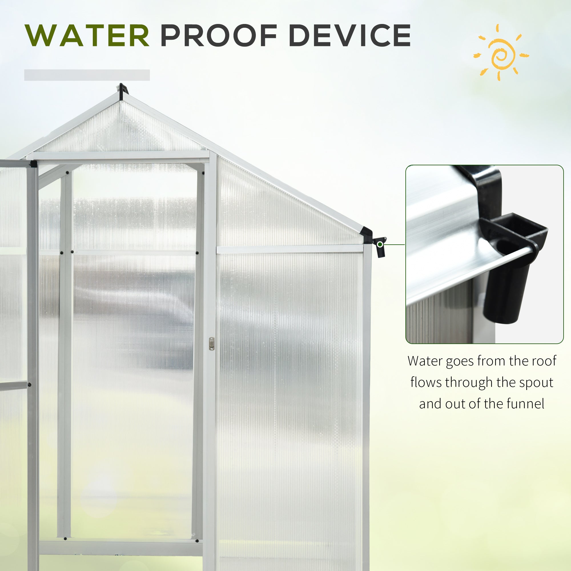 10' L x 6' W Walk-In Polycarbonate Greenhouse with Roof Vent for Ventilation & Rain Gutter for Winter - Silver - Image 6