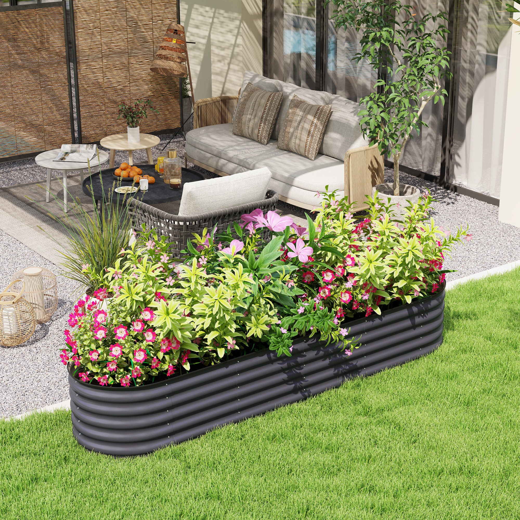 7.9' x 2' x 1.4' Galvanized Raised Garden Bed Kit, Metal Planter Box with Safety Edging, Dark Gray - Dark Gray - Image 2