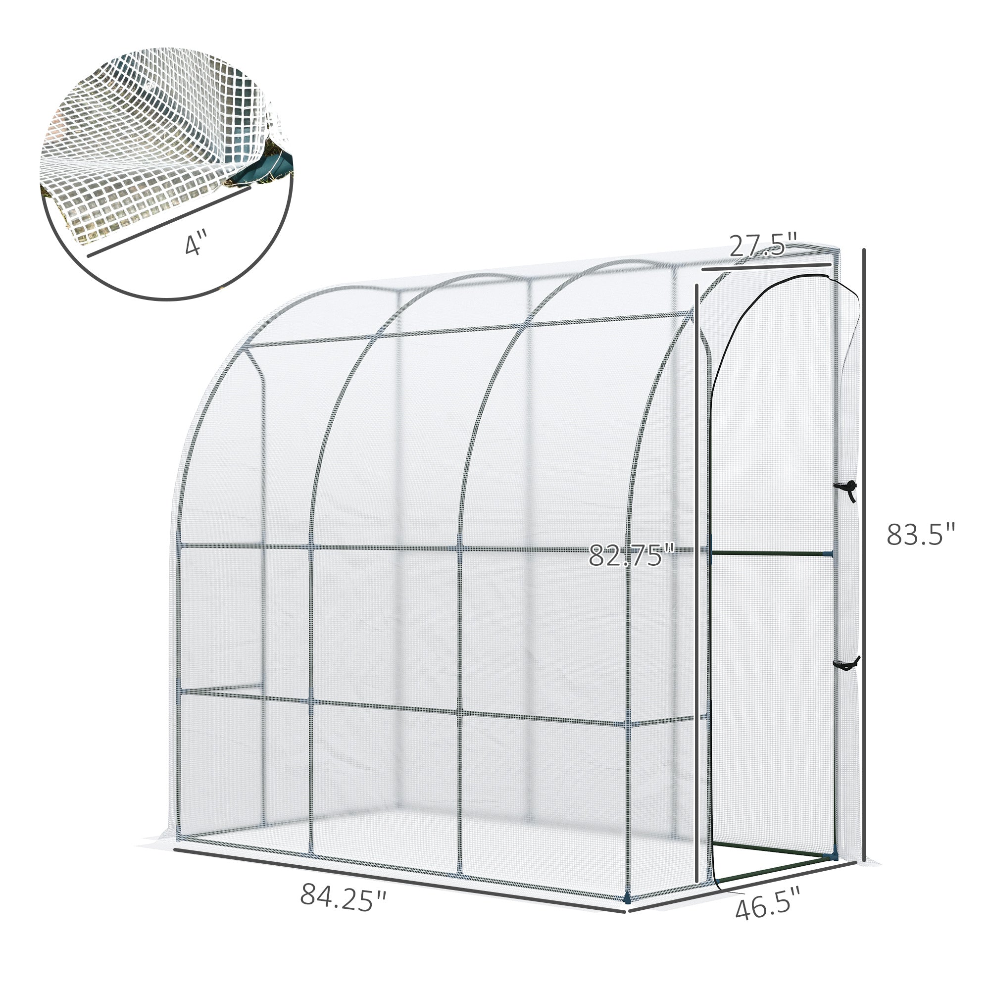 7' x 4' x 7' Outdoor Lean to Greenhouse, Walk-In Green House Plant Nursery with Roll-up Window, PE Cover, White - White - Image 3