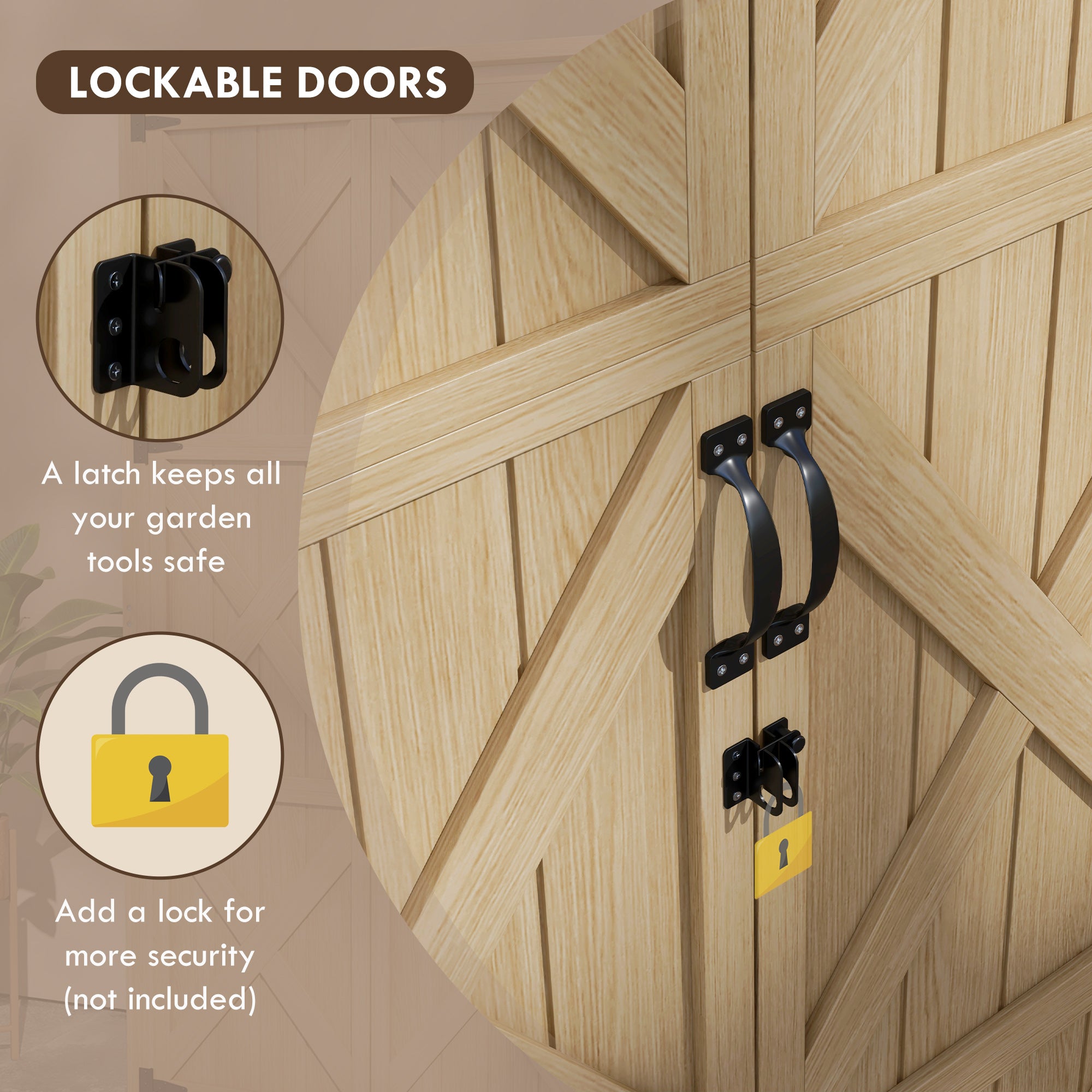 Wooden Outdoor Storage Cabinet Garden Shed with Waterproof Asphalt Roof and Lockable Doors, Natural - Natural Wood - Image 7