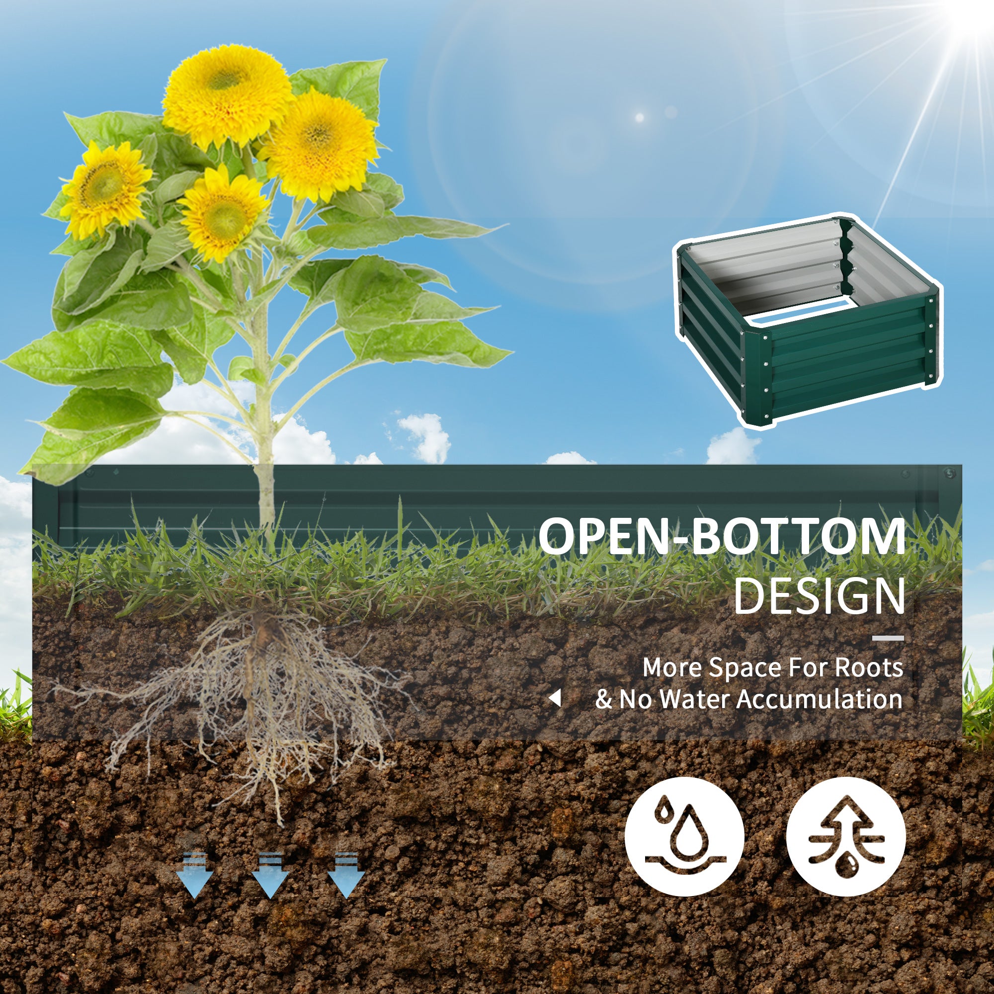 Galvanized Raised Garden Bed, Set of 2 Metal Planter Box with Open Bottom, All-Weather Steel Frame, Rust-Resistant, Easy-to-assemble, for Growing Vegetables, Flowers, Green - Green - Image 6