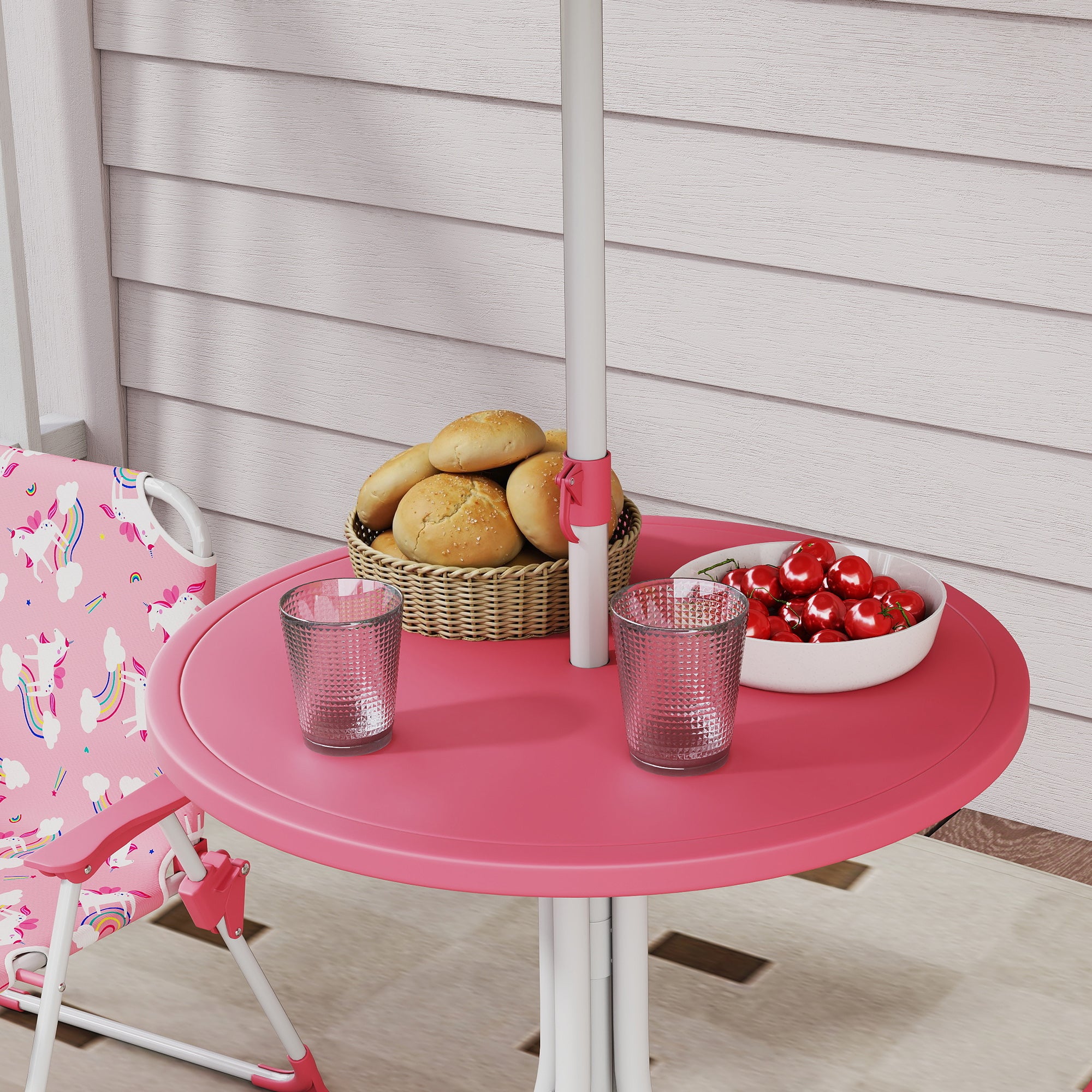 Kids Picnic Table, Kids Table and Chair Set with 2 Folding Chairs and Umbrella for Backyard, Garden, Patio, Pink